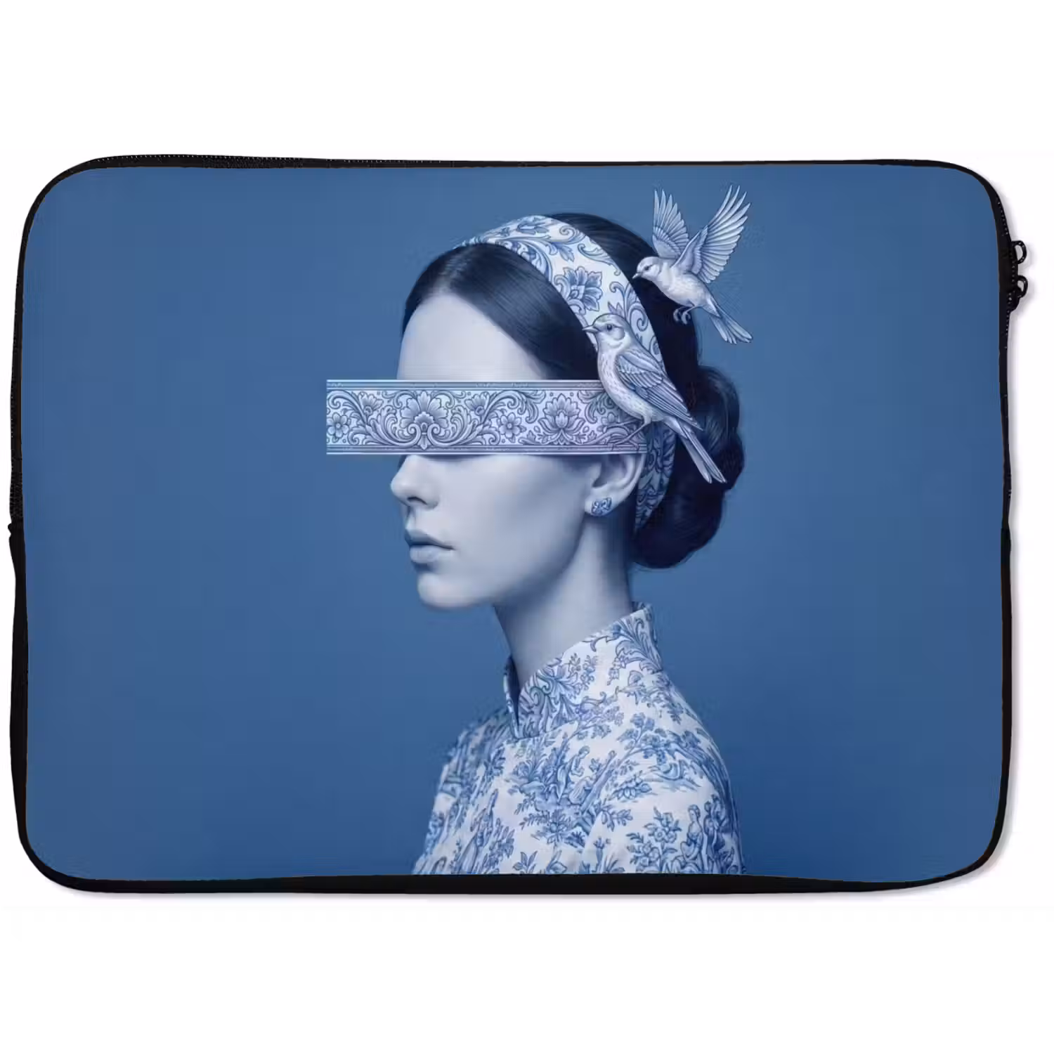Portret - Klassiek - Wit - Blauw laptophoes neopreen klein -zkaufland3dotto