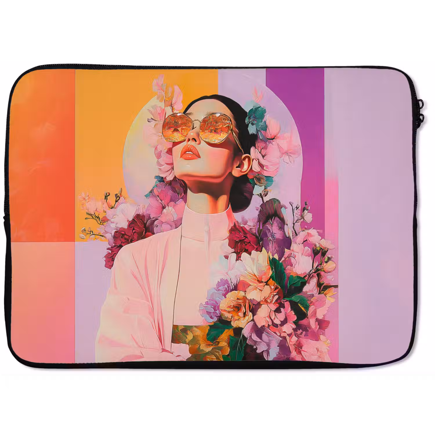 Portret - Vrouw - Abstract - Bloemen laptophoes neopreen klein -zkaufland3dotto