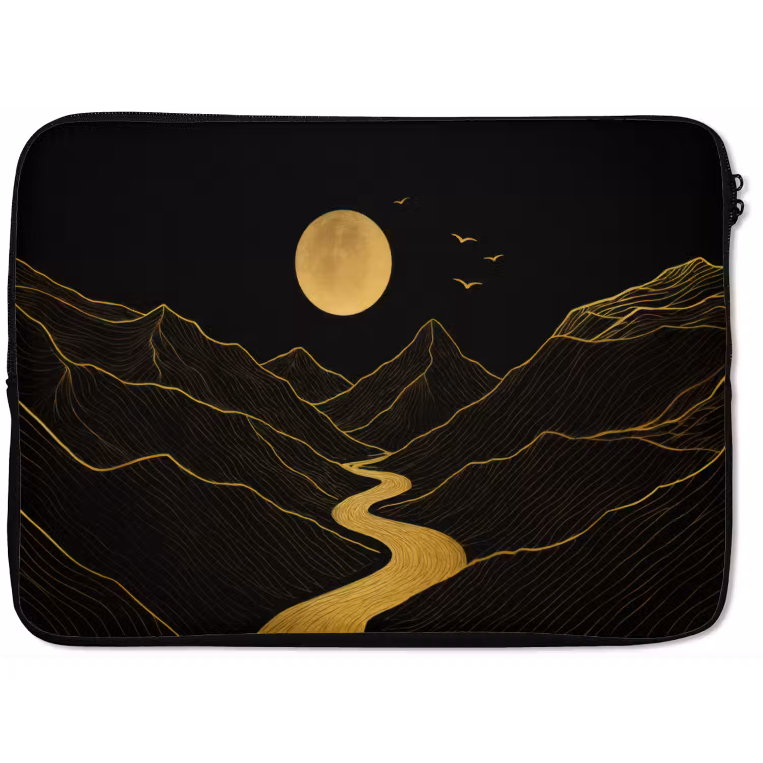 Rivier - Goud - Maan - Vogels laptophoes neopreen klein -zkaufland3dotto