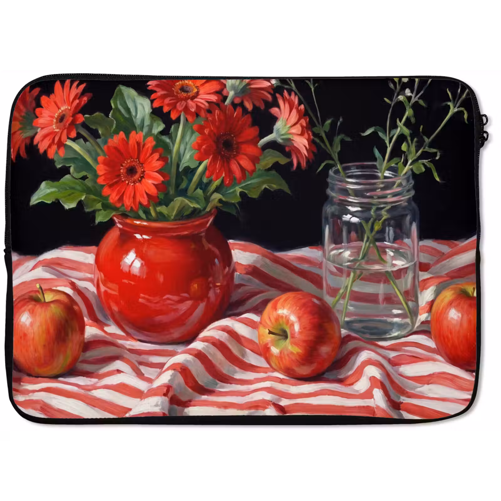 Laptophoes Rode bloemen - Vaas - Rode bloemen - Vaas laptophoes neopreen klein