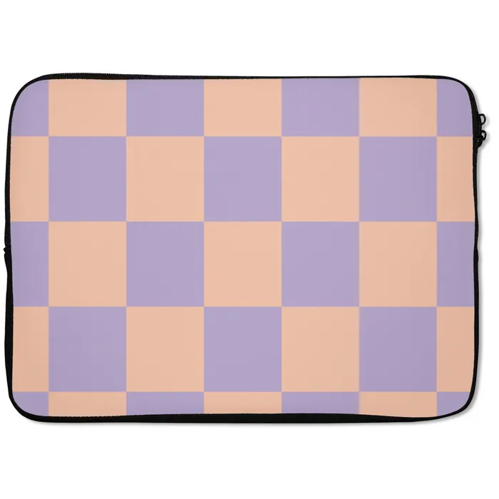 Schaakbord patroon - Paars - Roze - Blokjes laptophoes neopreen klein -zkaufland3dotto