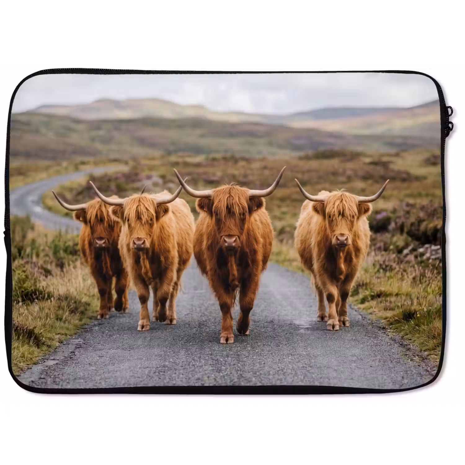 Schotse Hooglanders - Weg - Landschap - Kudde laptophoes neopreen klein -zkaufland3dotto