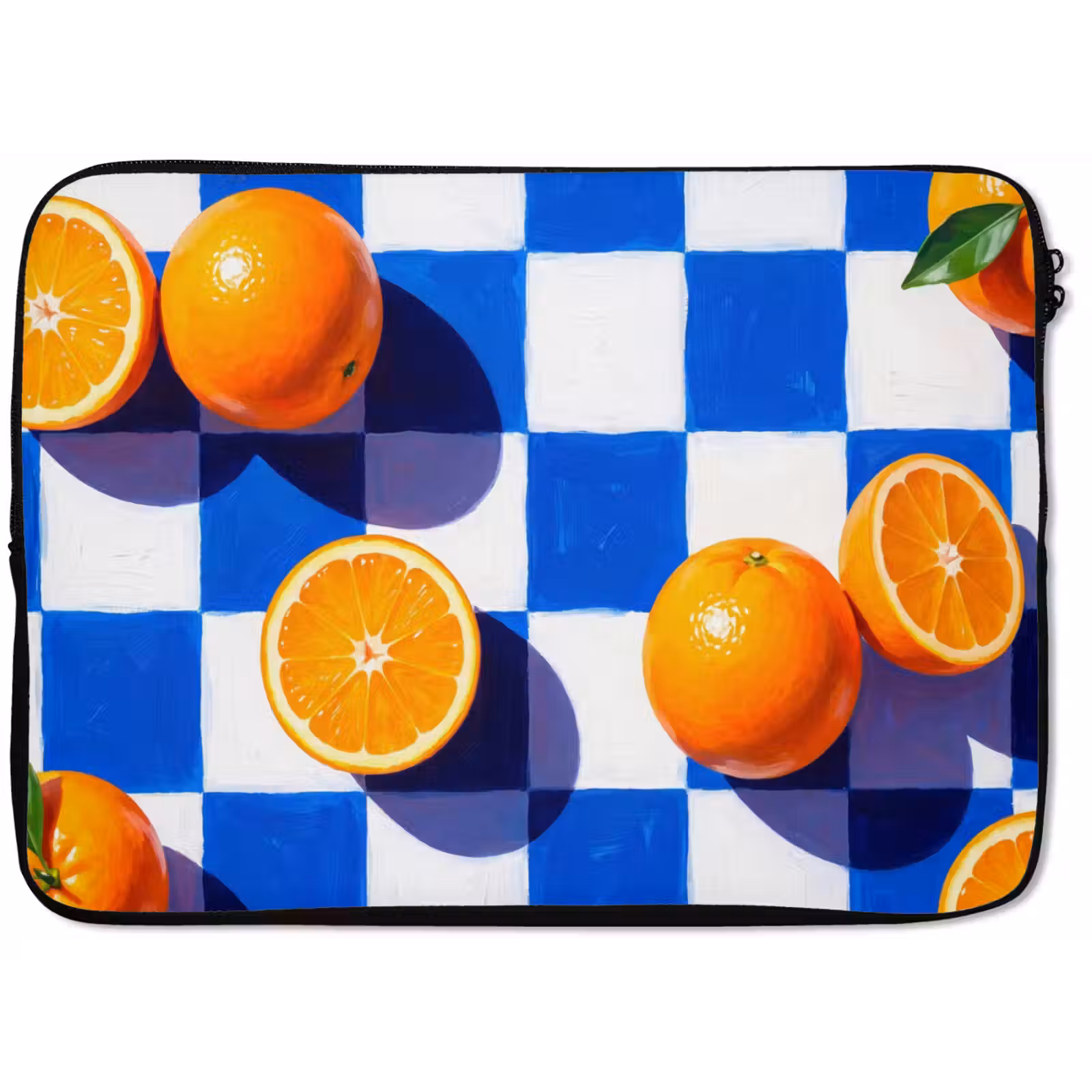 Laptophoes Sinaasappel - Geruit - Eten - Sinaasappel - Geruit - Eten laptophoes neopreen klein