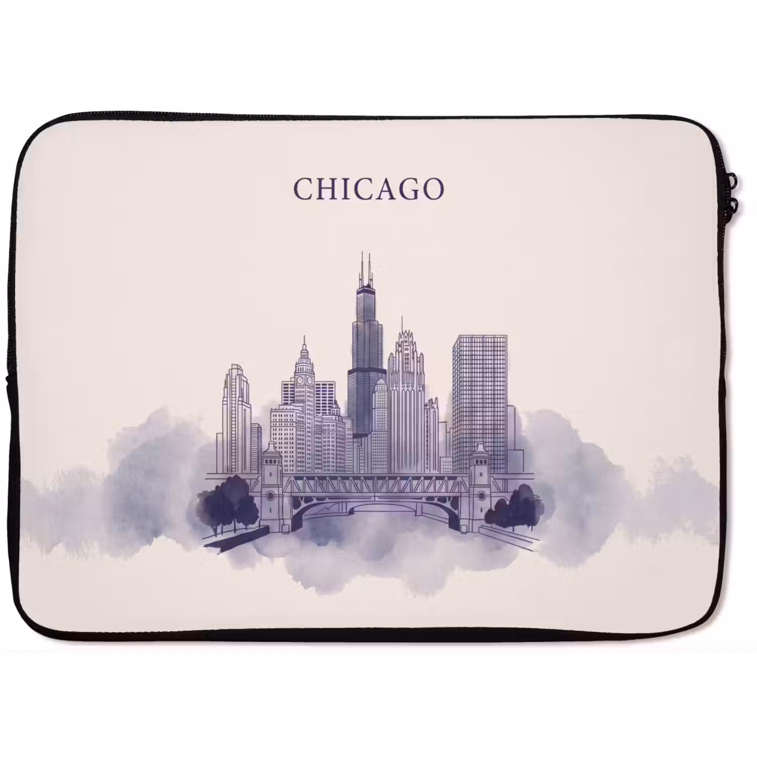 Stad - Skyline - Architectuur - Lijntekening - Blauw laptophoes neopreen klein -zkaufland3dotto