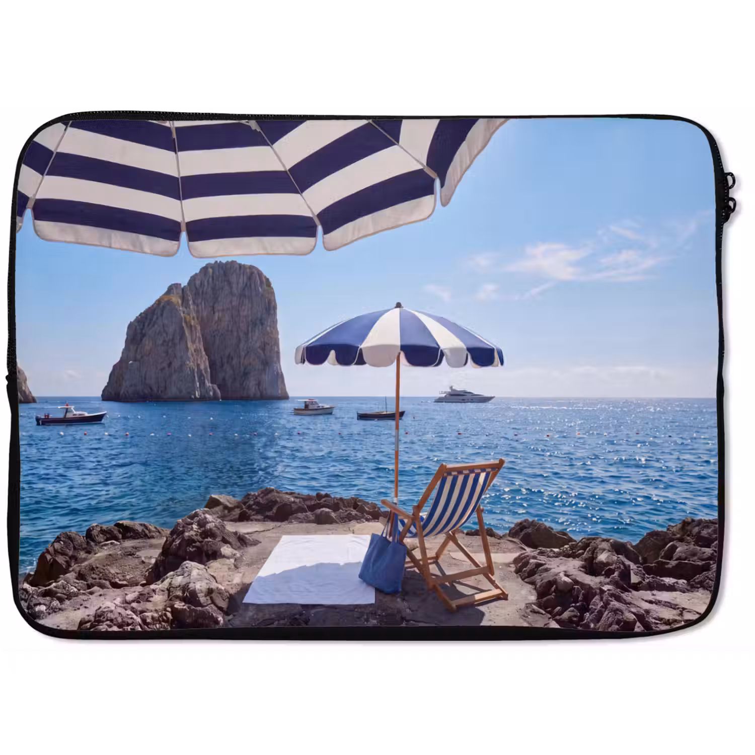 Strand - Ligstoel - Parasol - Zomer - Blauw laptophoes neopreen klein -zkaufland3dotto