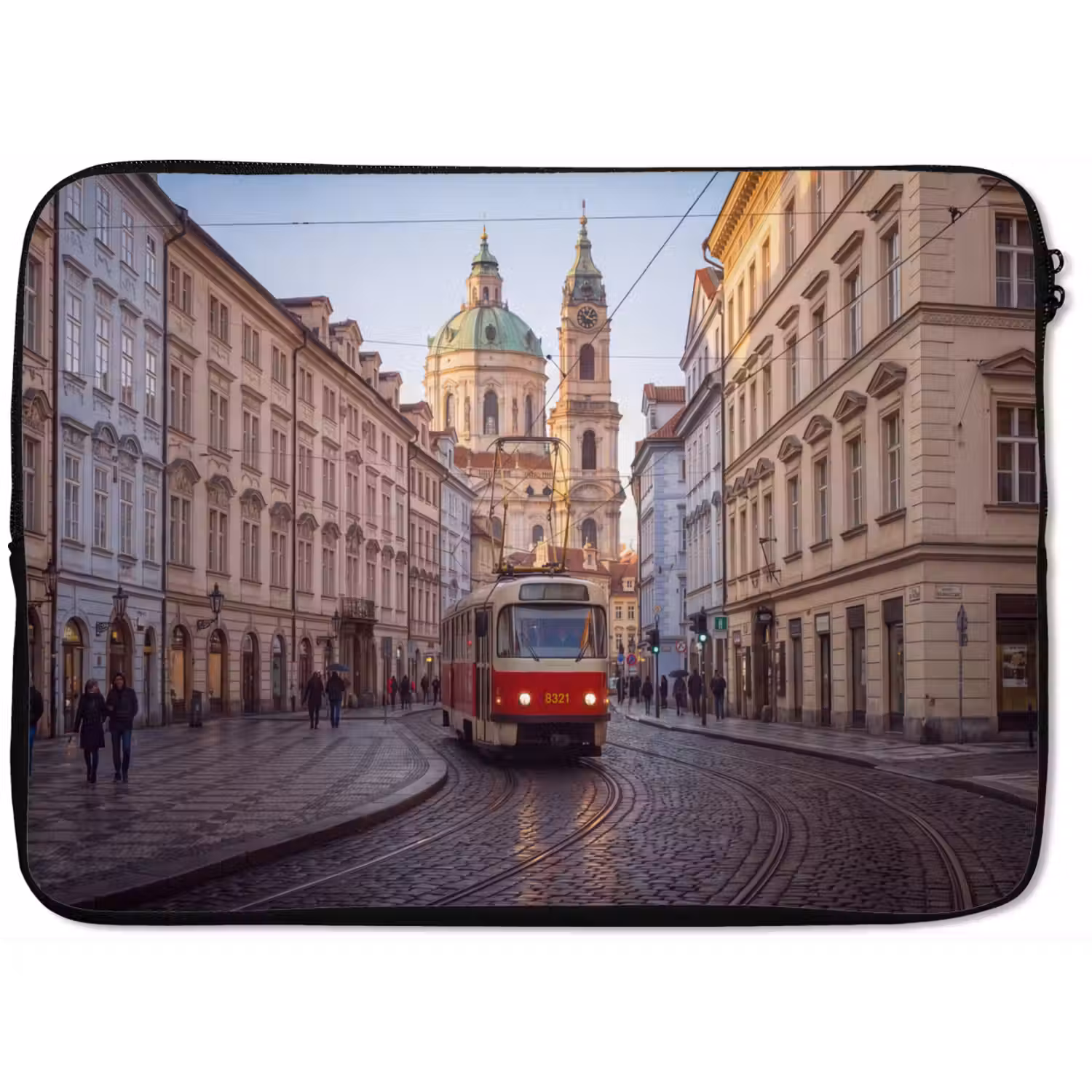 Tram - Straat - Stadsgezicht - Klassiek - Rood laptophoes neopreen klein -zkaufland3dotto