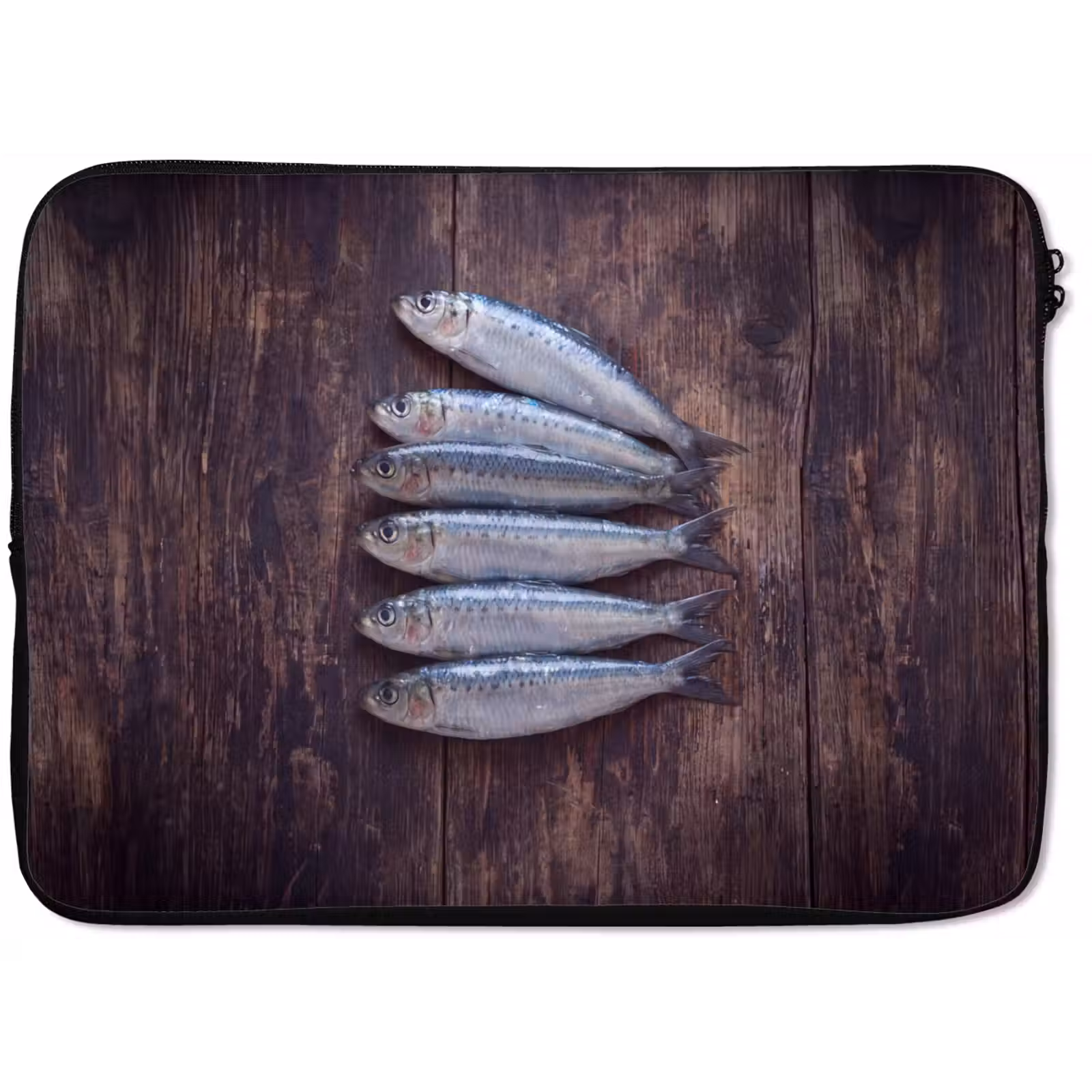 Laptophoes Vis - Hout - Eten - Vis - Hout - Eten laptophoes neopreen klein