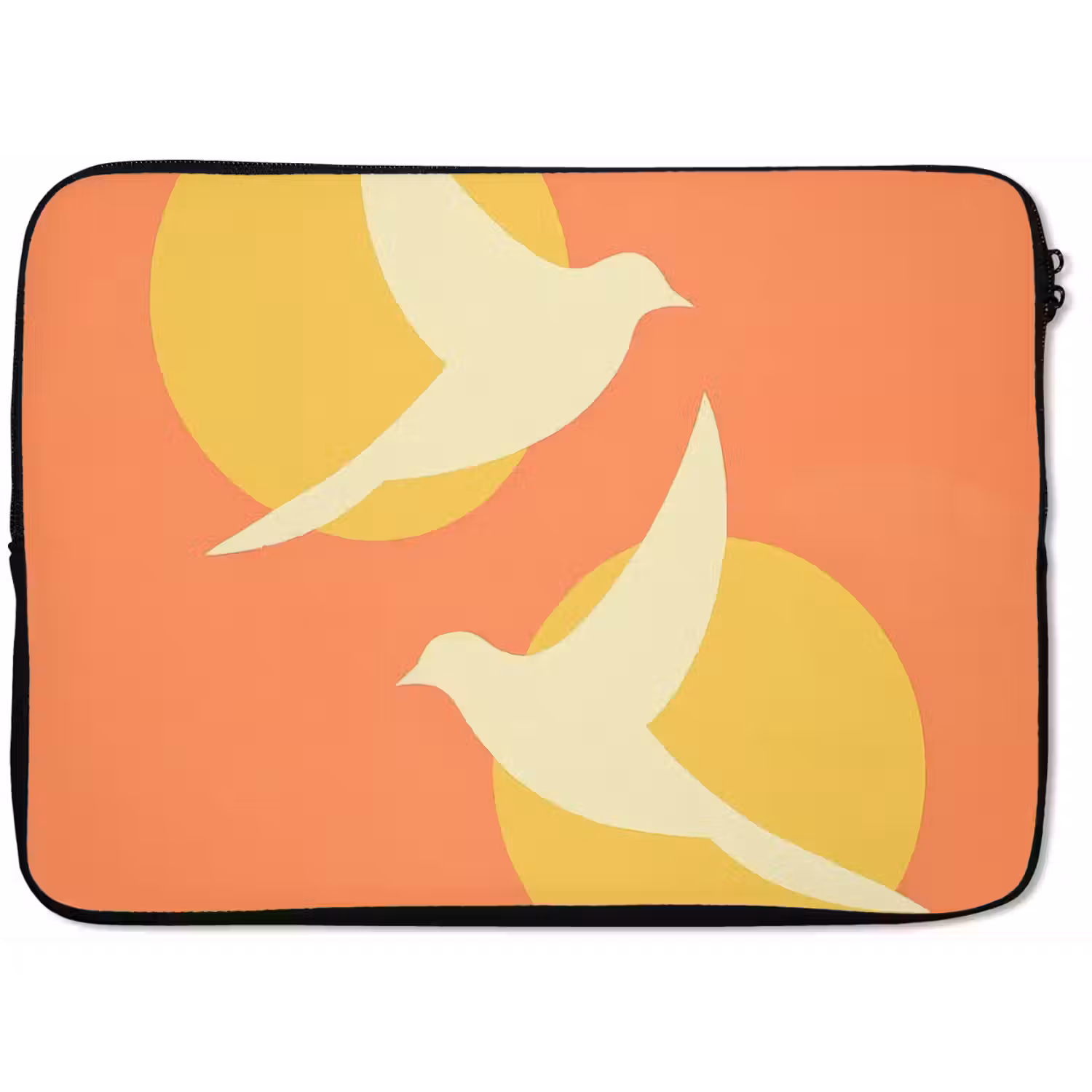 Vogels - Cirkels - Geel laptophoes neopreen klein -zkaufland3dotto