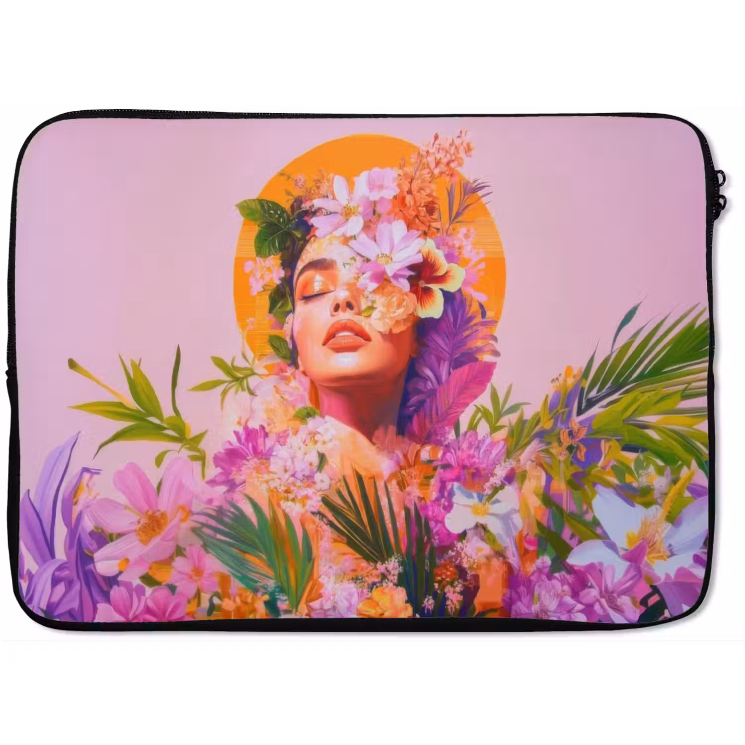 Vrouw - Abstract - Cirkel - Bloemen laptophoes neopreen klein -zkaufland3dotto