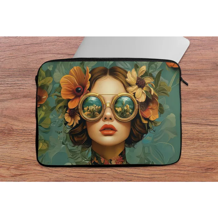 Vrouw - Bloemen - Vlinders - Natuur - Vintage laptophoes neopreen klein -tafel