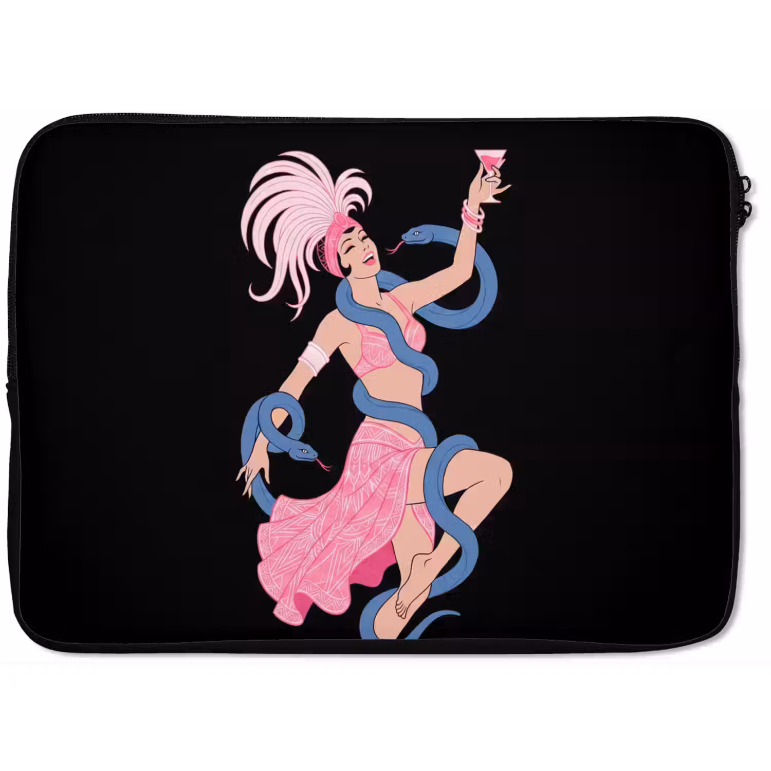 Vrouw - Danseres - Slangen - Art Deco - Roze laptophoes neopreen klein -zkaufland3dotto