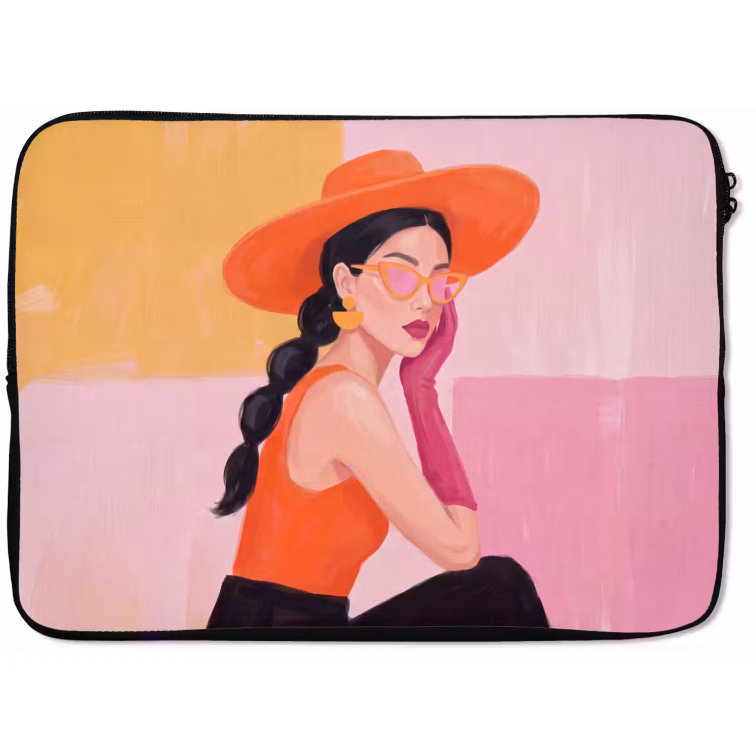 Vrouw - Hoed - Mode - Modern - Oranje laptophoes neopreen klein -zkaufland3dotto