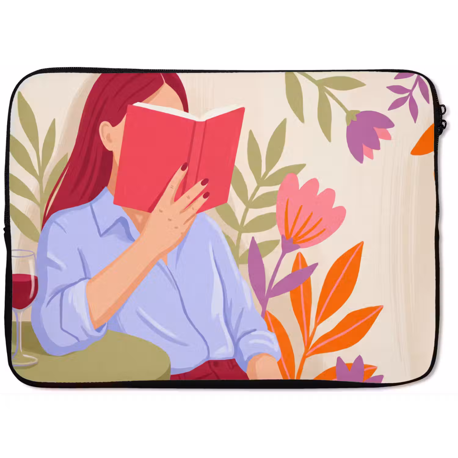 Vrouw - Lezen - Thuis - Modern - Bloemen laptophoes neopreen klein -zkaufland3dotto