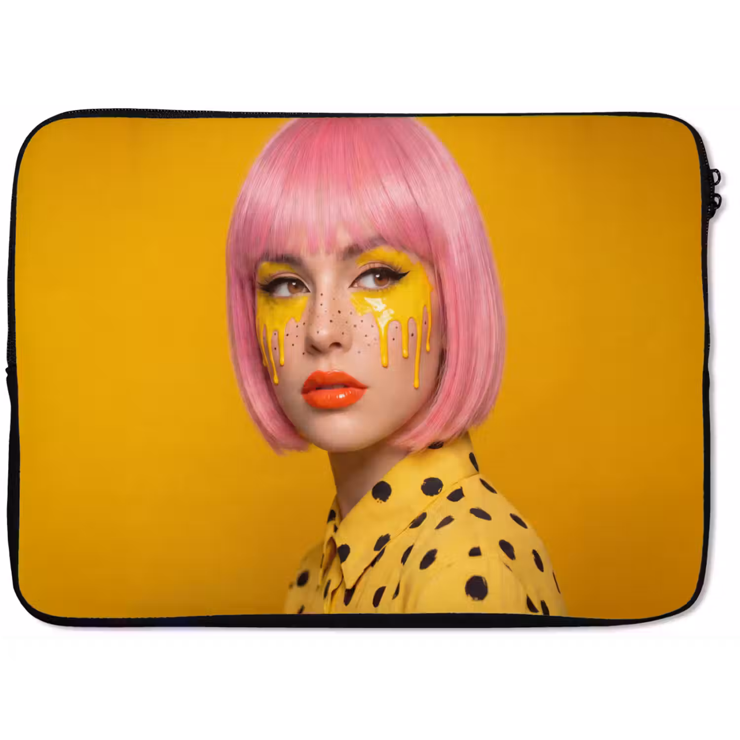 Vrouw - Portret - Abstract - Kleurrijk - Geel laptophoes neopreen klein -zkaufland3dotto