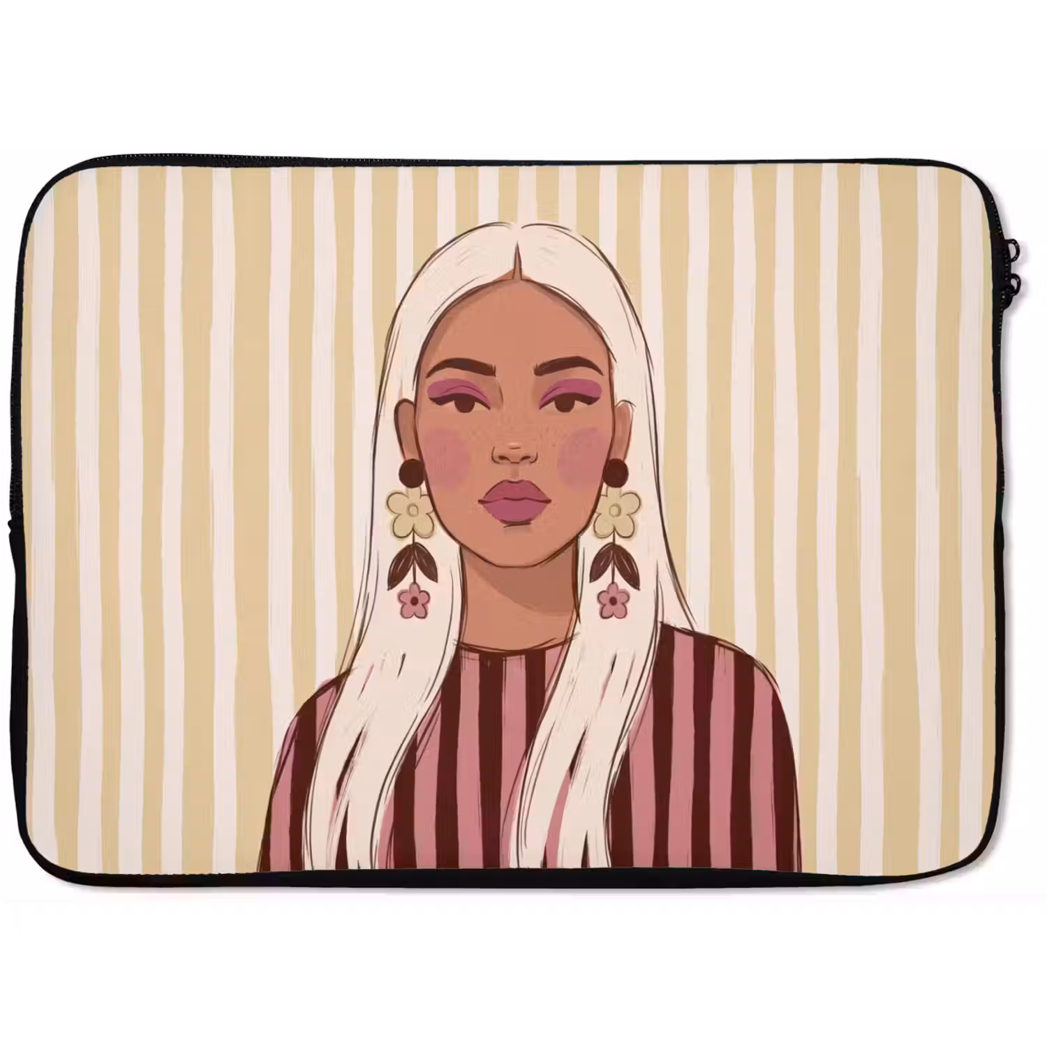 Vrouw - Portret - Illustratie - Modern - Roze laptophoes neopreen klein -zkaufland3dotto