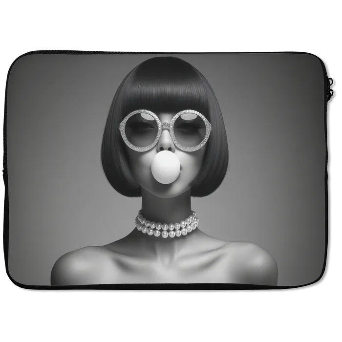 Vrouw - Zwart Wit - Ketting - Zonnebril laptophoes neopreen klein -zkaufland3dotto