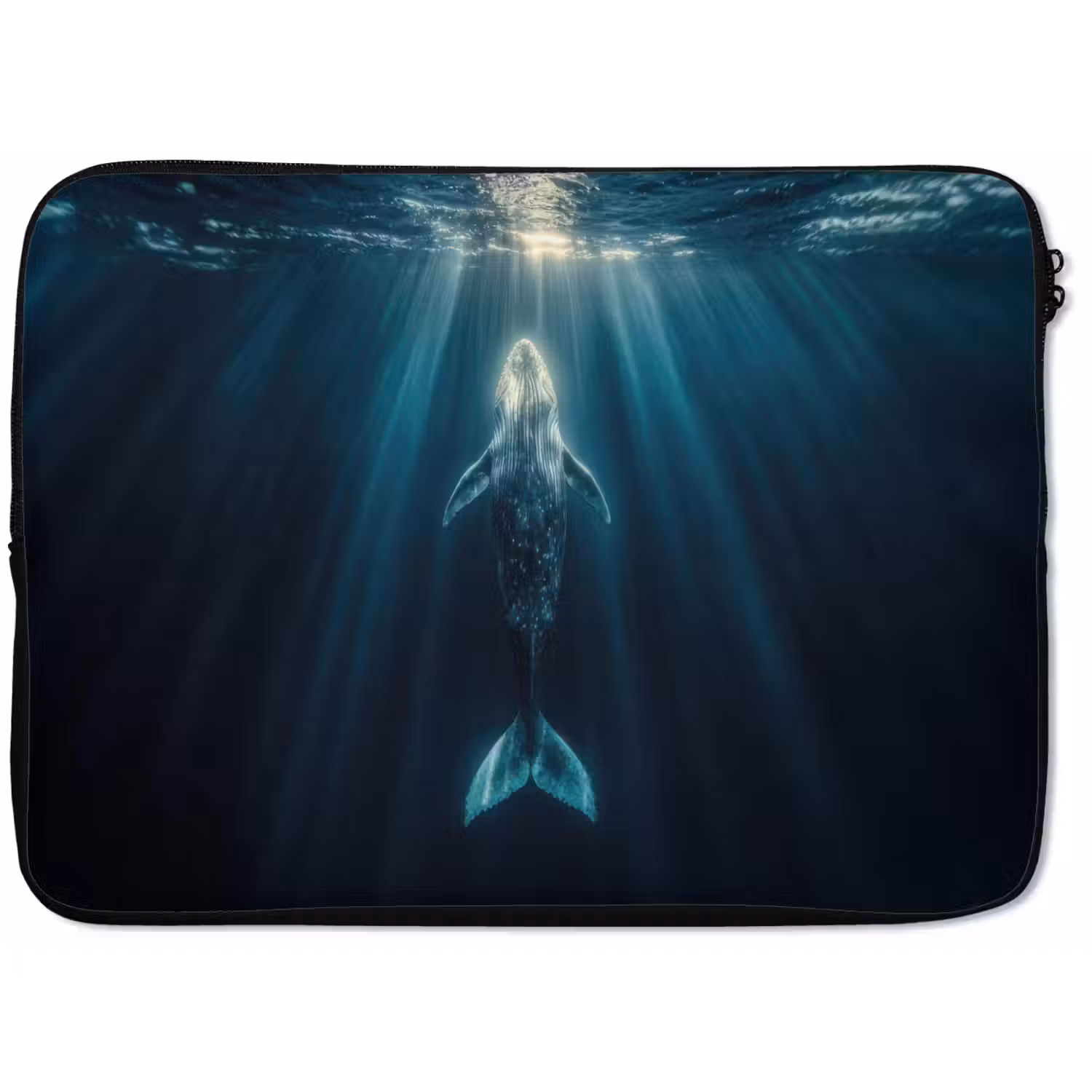 Walvis - Water - Zonnestralen - Blauw laptophoes neopreen klein -zkaufland3dotto