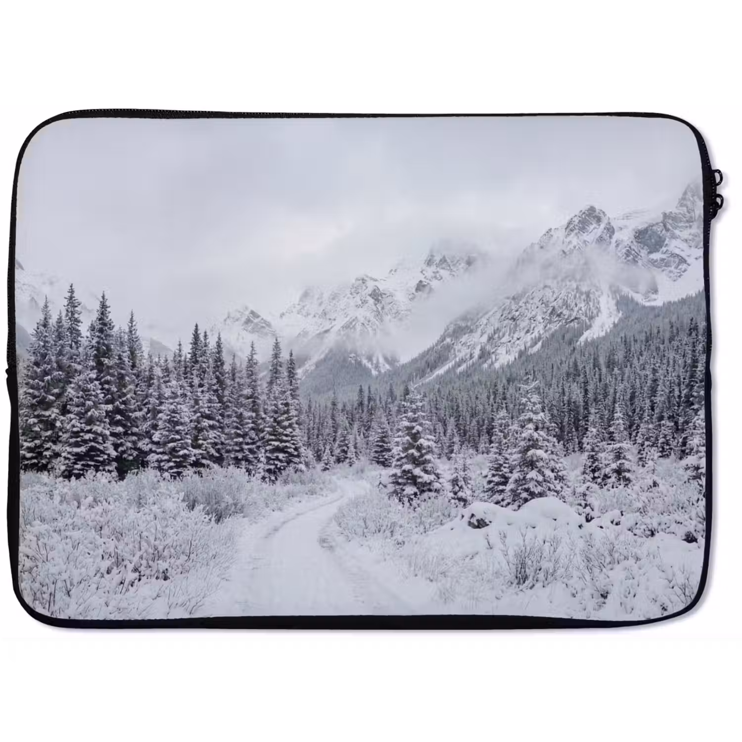 Weg - Bergen - Sneeuw - Naaldbos - Avontuurlijk laptophoes neopreen klein -zkaufland3dotto