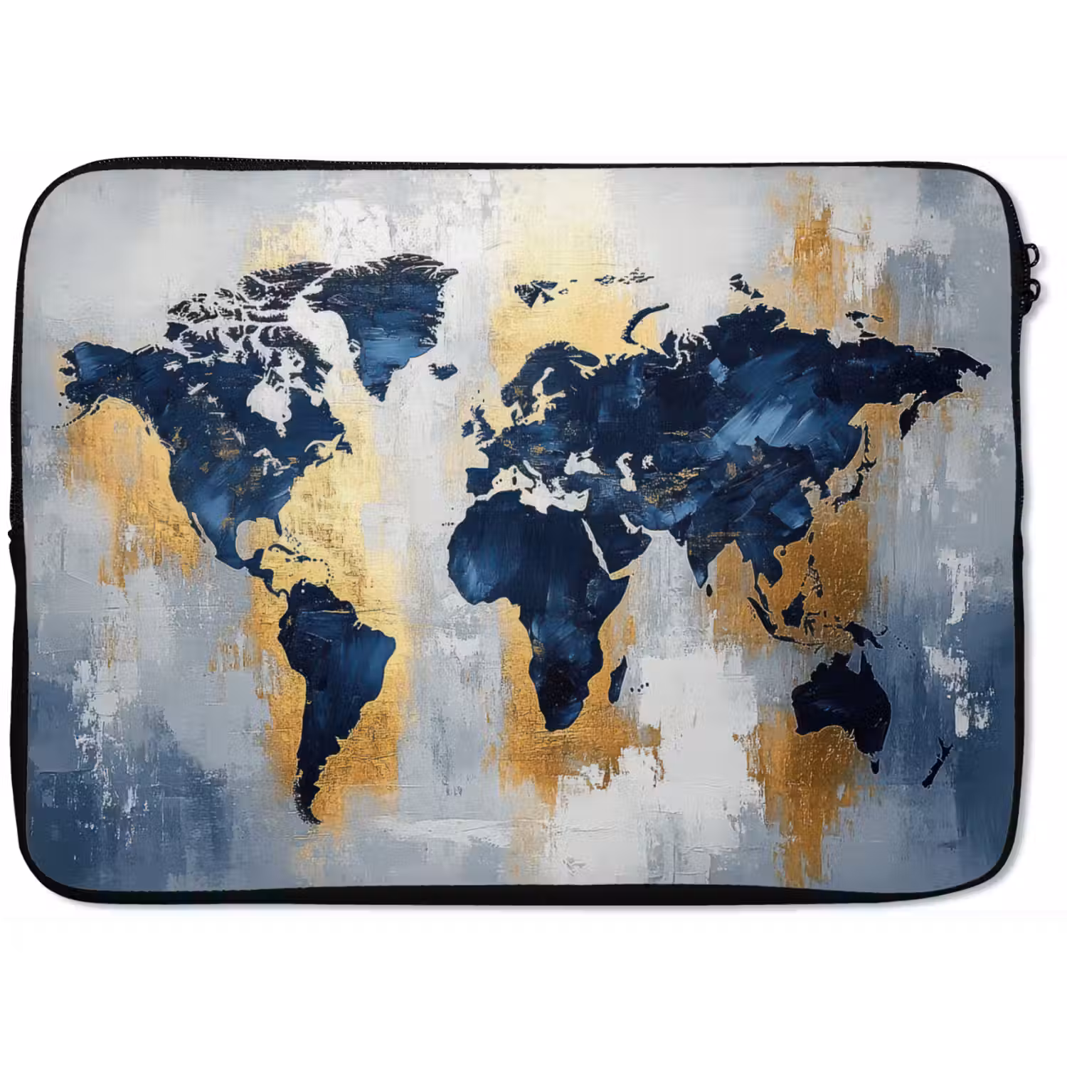 Wereldkaart - Blauw - Abstract laptophoes neopreen klein -zkaufland3dotto
