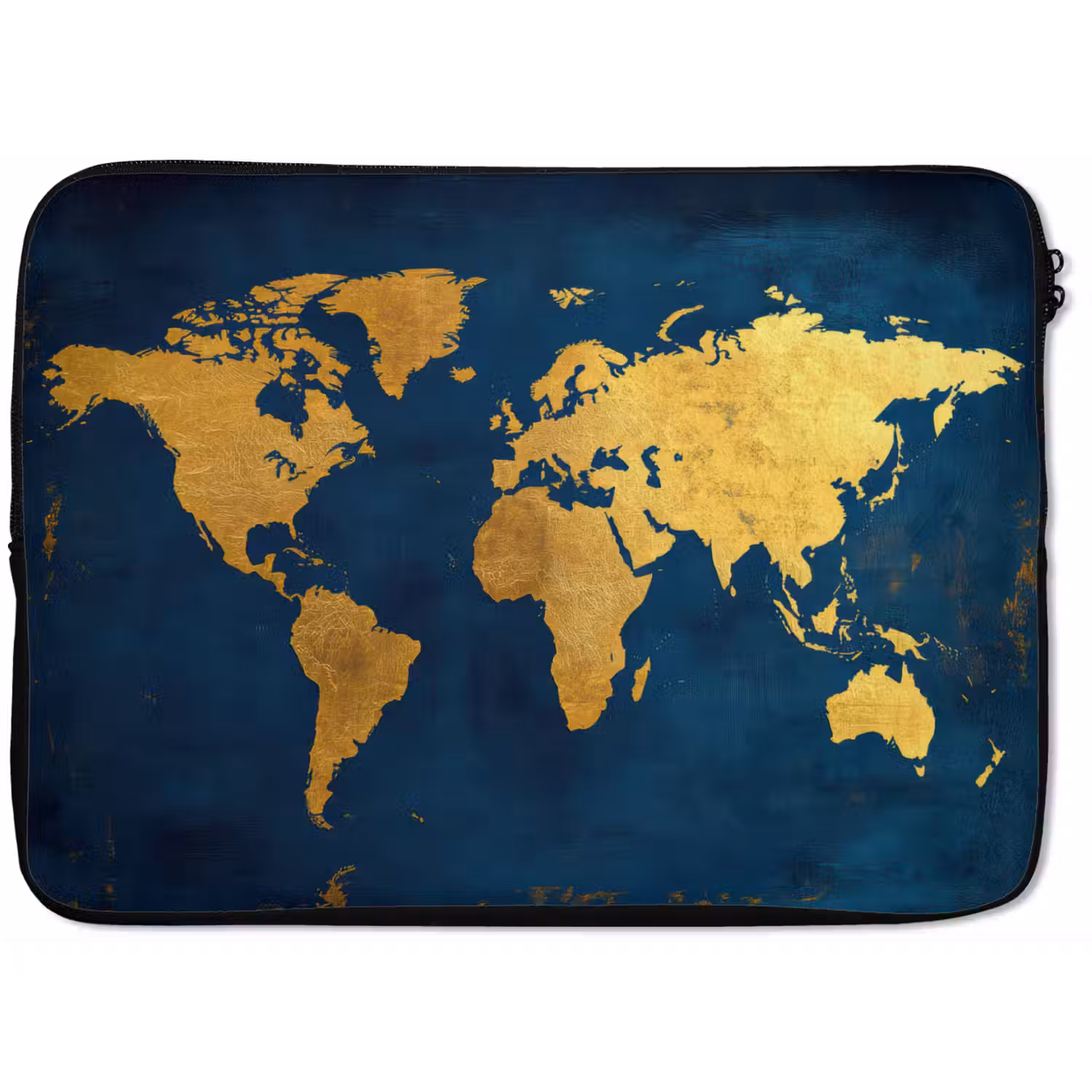 Wereldkaart - Goud - Donkerblauw laptophoes neopreen klein -zkaufland3dotto