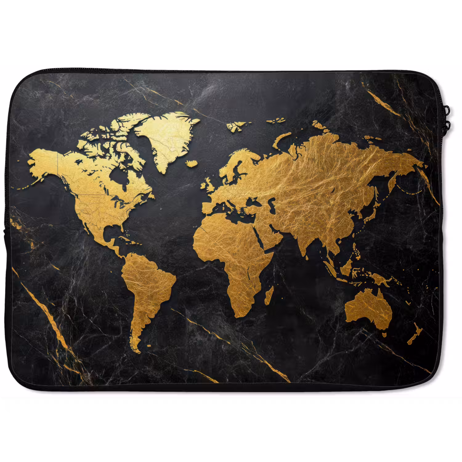 Wereldkaart - Goud - Marmer laptophoes neopreen klein -zkaufland3dotto