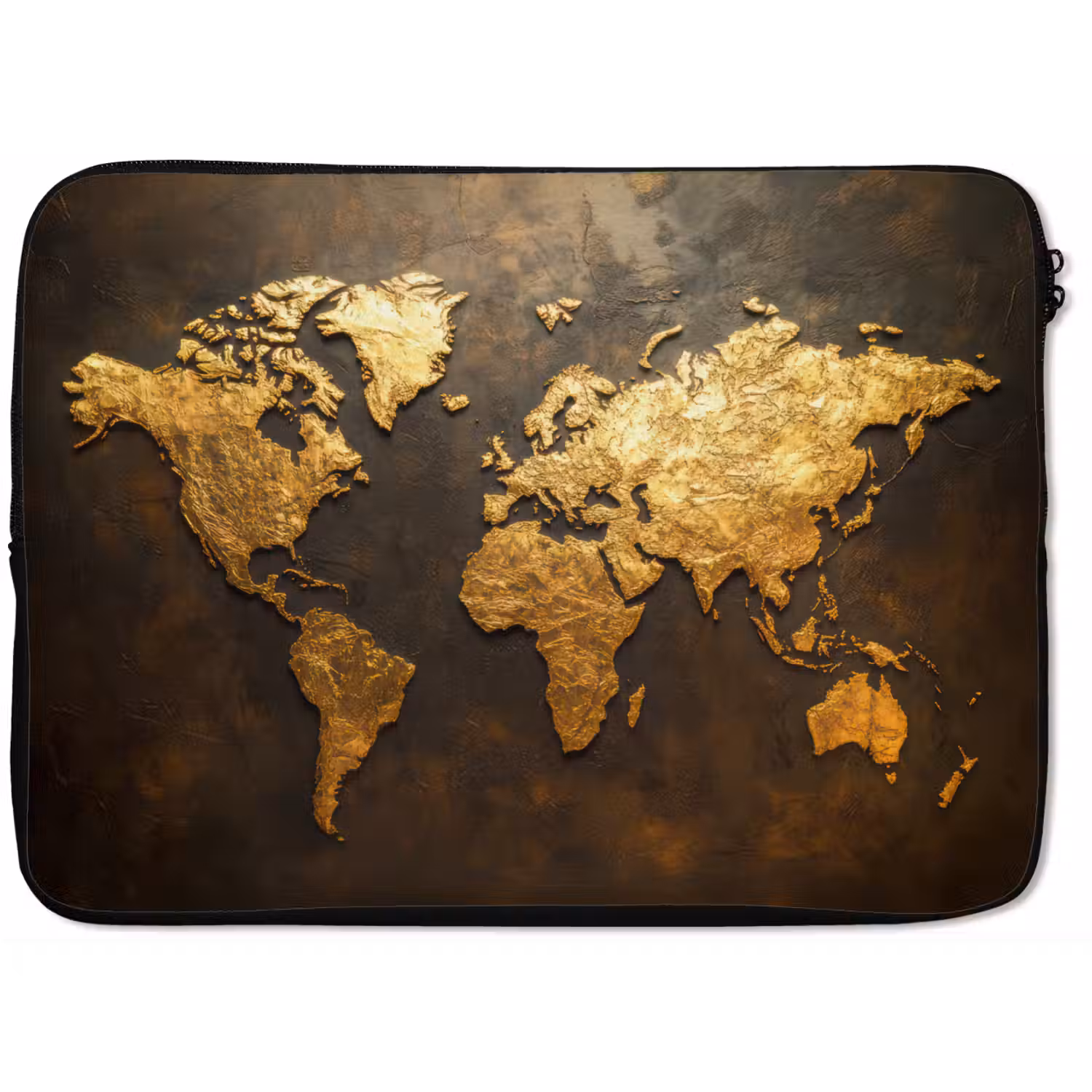 Wereldkaart - Goud - Roest laptophoes neopreen klein -zkaufland3dotto