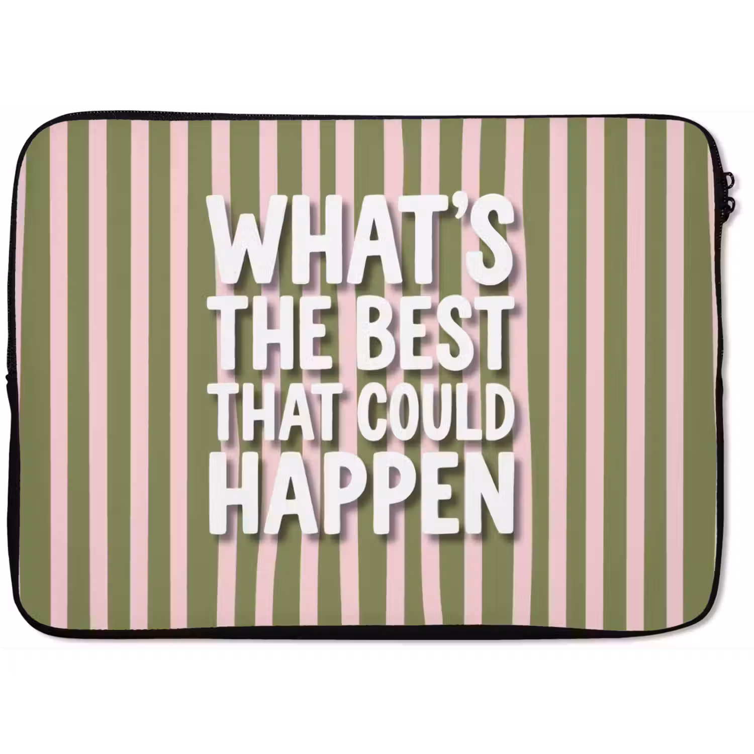 What's the best that could happen - Strepen - Groen - Roze laptophoes neopreen klein -zkaufland3dotto