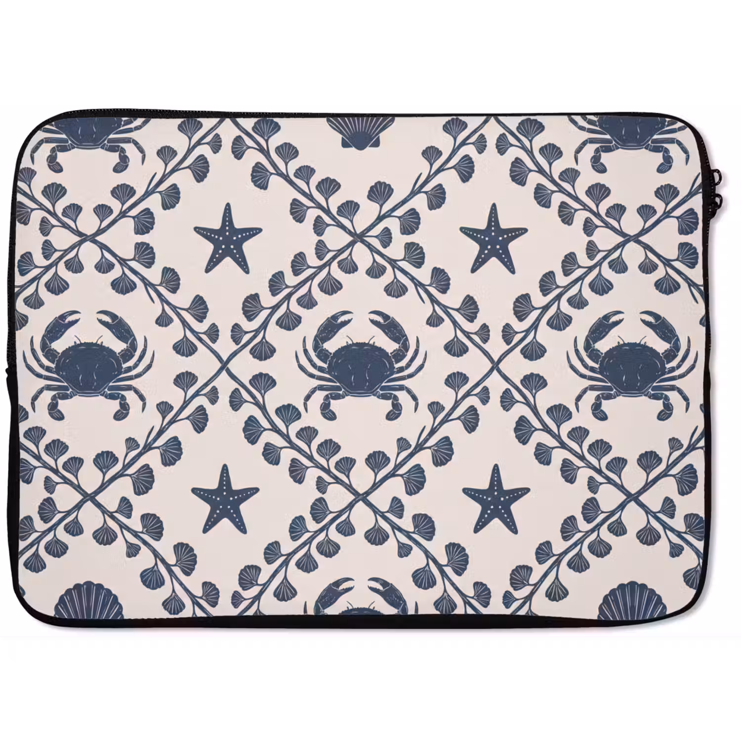 Zee - Krab - Zeester - Patroon - Blauw laptophoes neopreen klein -zkaufland3dotto