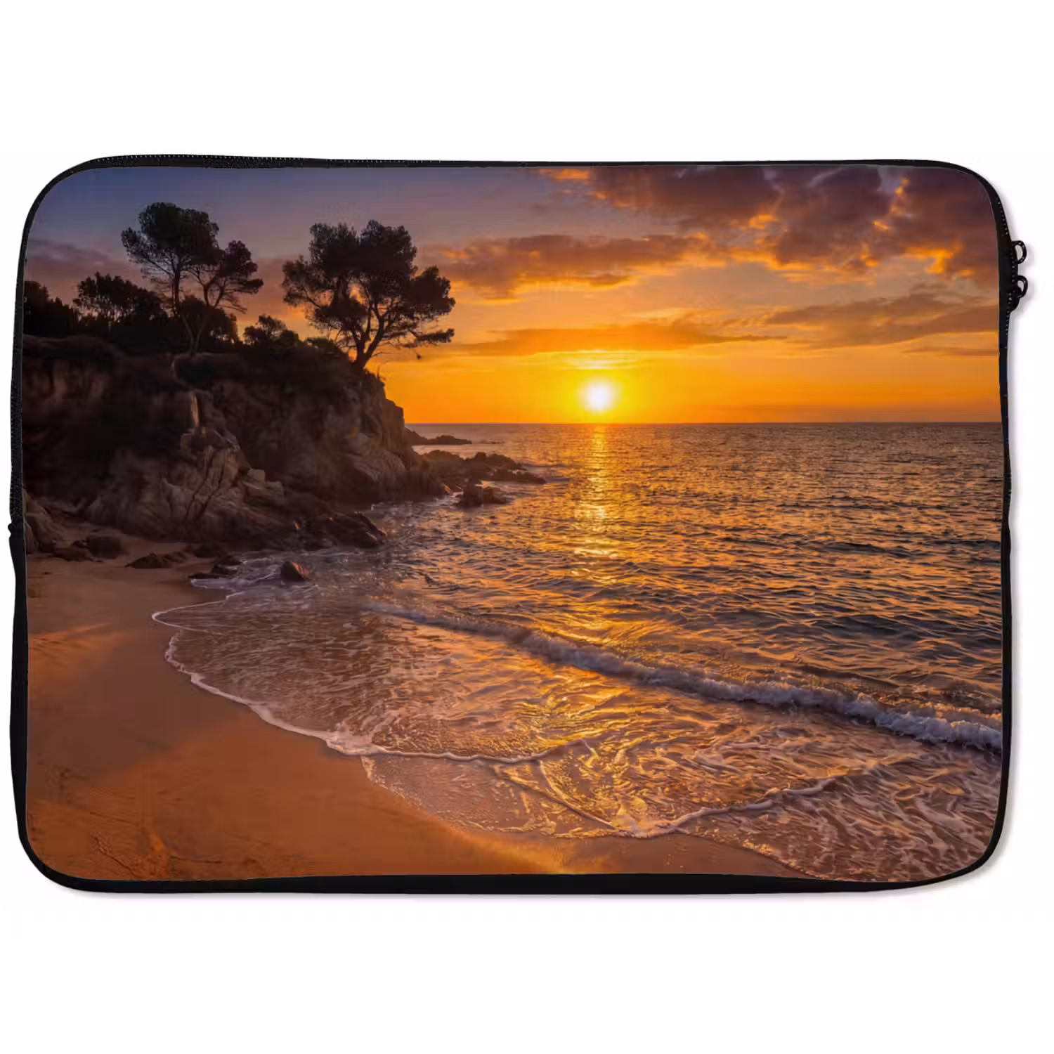 Zee - Kust - Zonsondergang - Natuur - Oranje laptophoes neopreen klein -zkaufland3dotto
