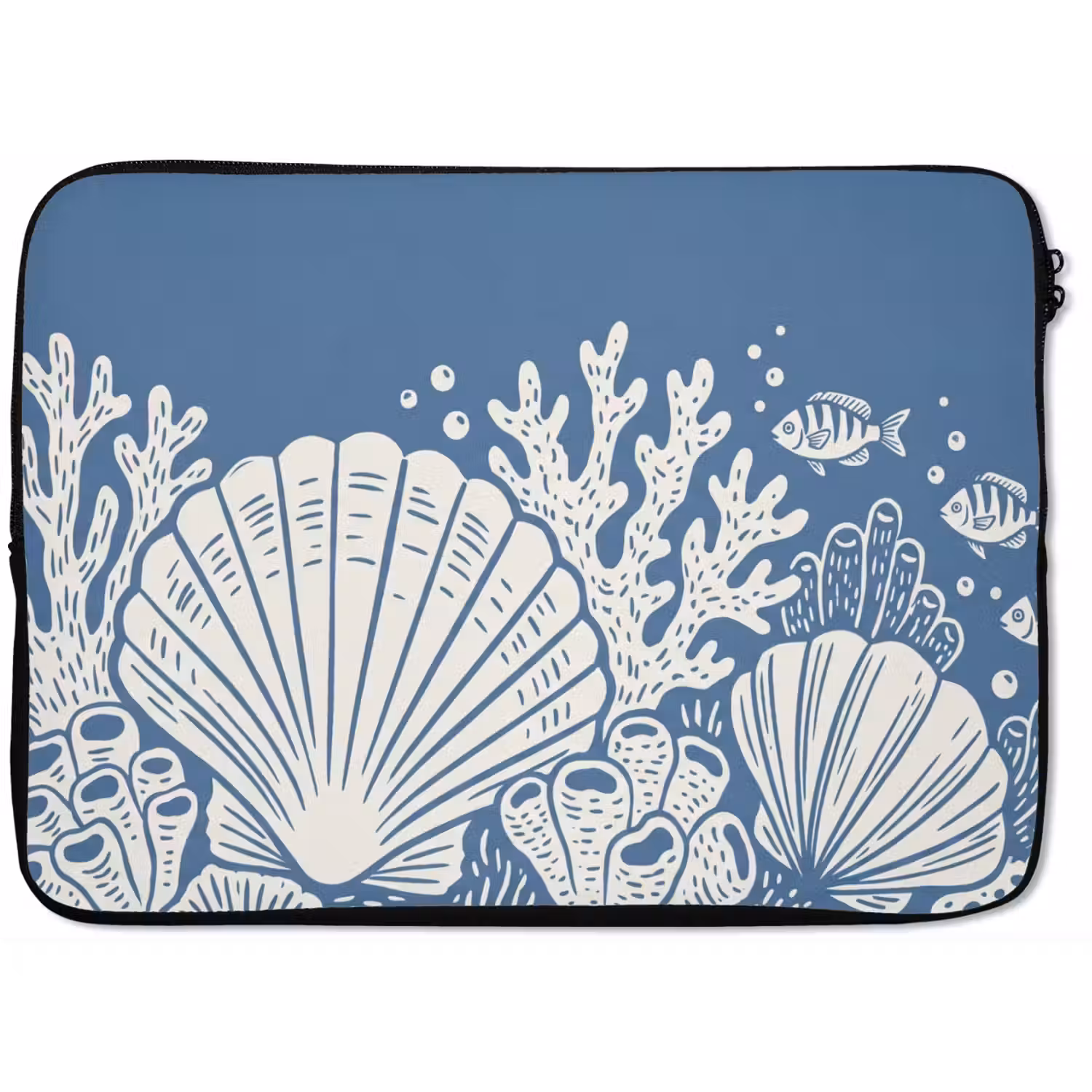 Zeeleven - Koraal - Schelp - Vis - Illustratie - Onderwater laptophoes neopreen klein -zkaufland3dotto