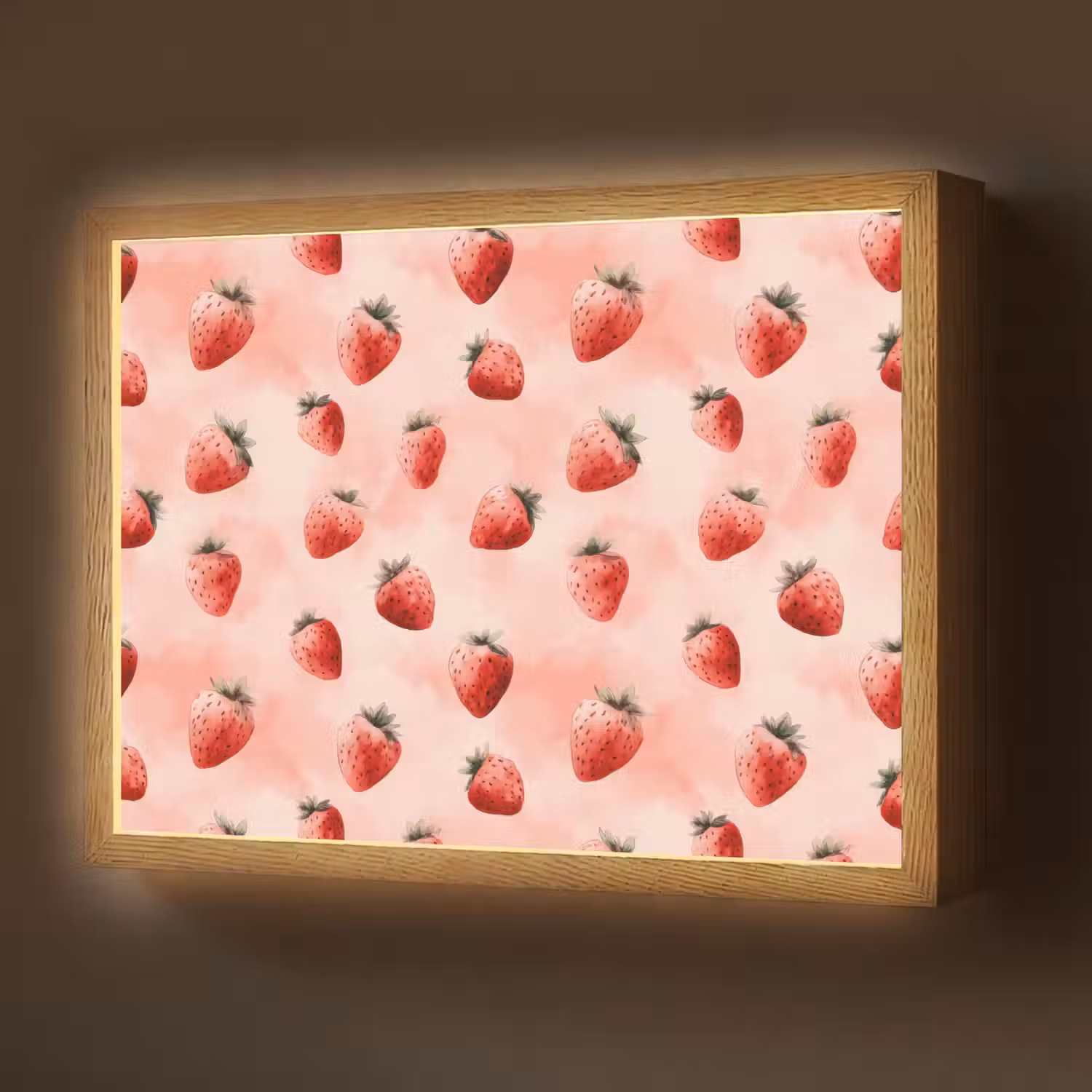 Aardbei - Patroon - Roze Light Box met batterij (Wandlamp) middel 907 -z3d_website