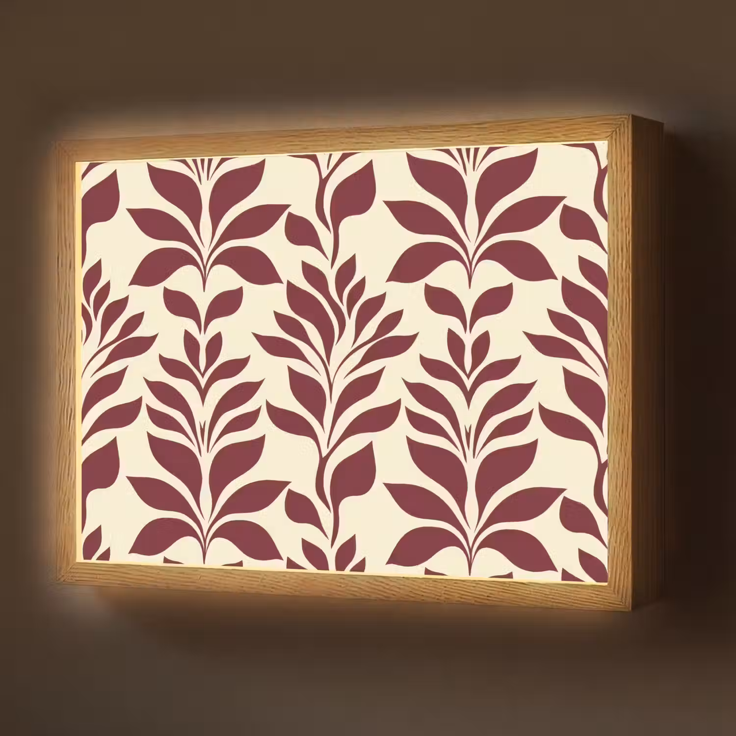 Abstract - Bladeren - Burgundy Light Box met batterij (Wandlamp) middel 907 -z3d_website