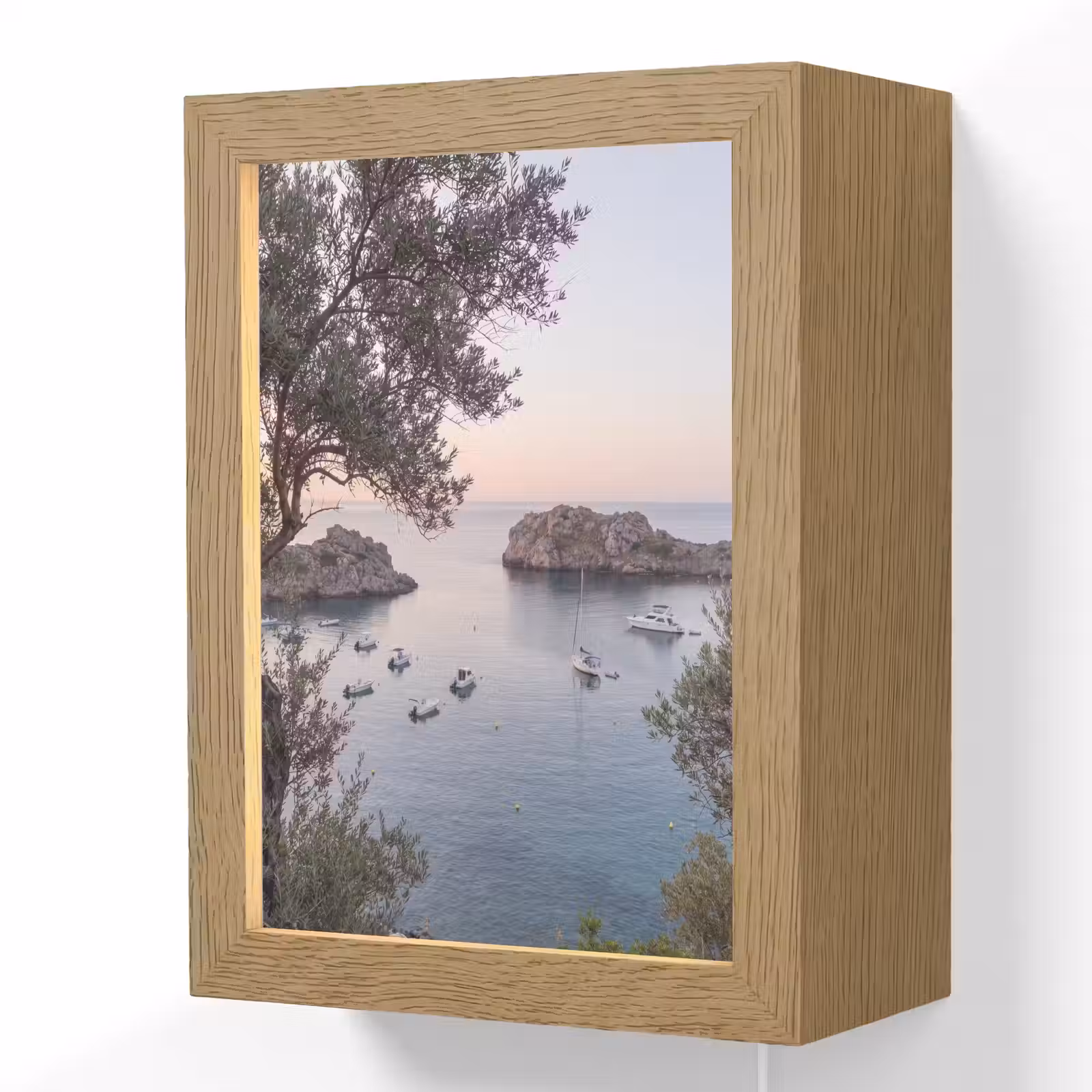 Lightbox - Wandlamp - Baai - boten - zonsondergang - Baai - boten - zonsondergang Light Box met kabel (Wandlamp) klein