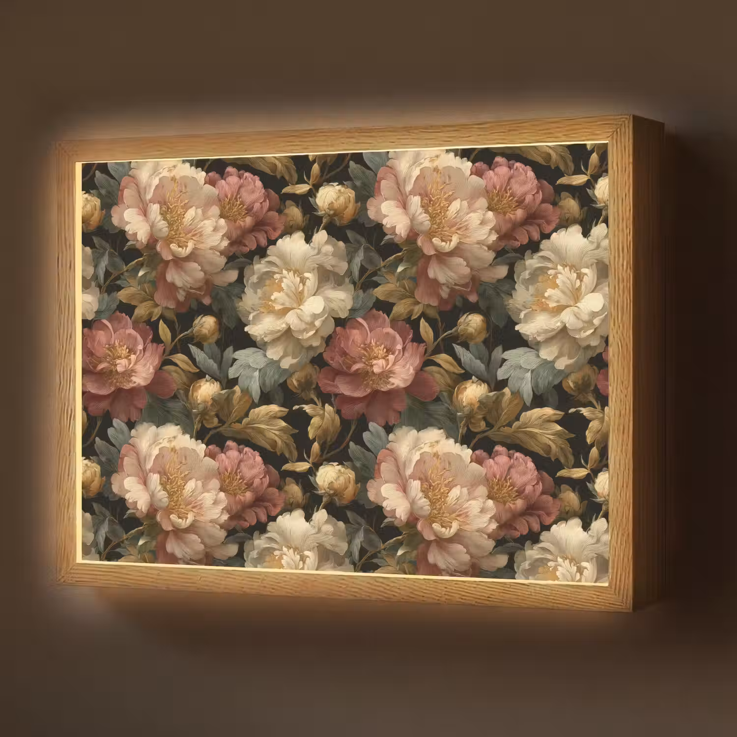 Bloemen - Barok - Patroon - Roze - Crème Light Box met batterij (Wandlamp) middel 907 -z3d_website