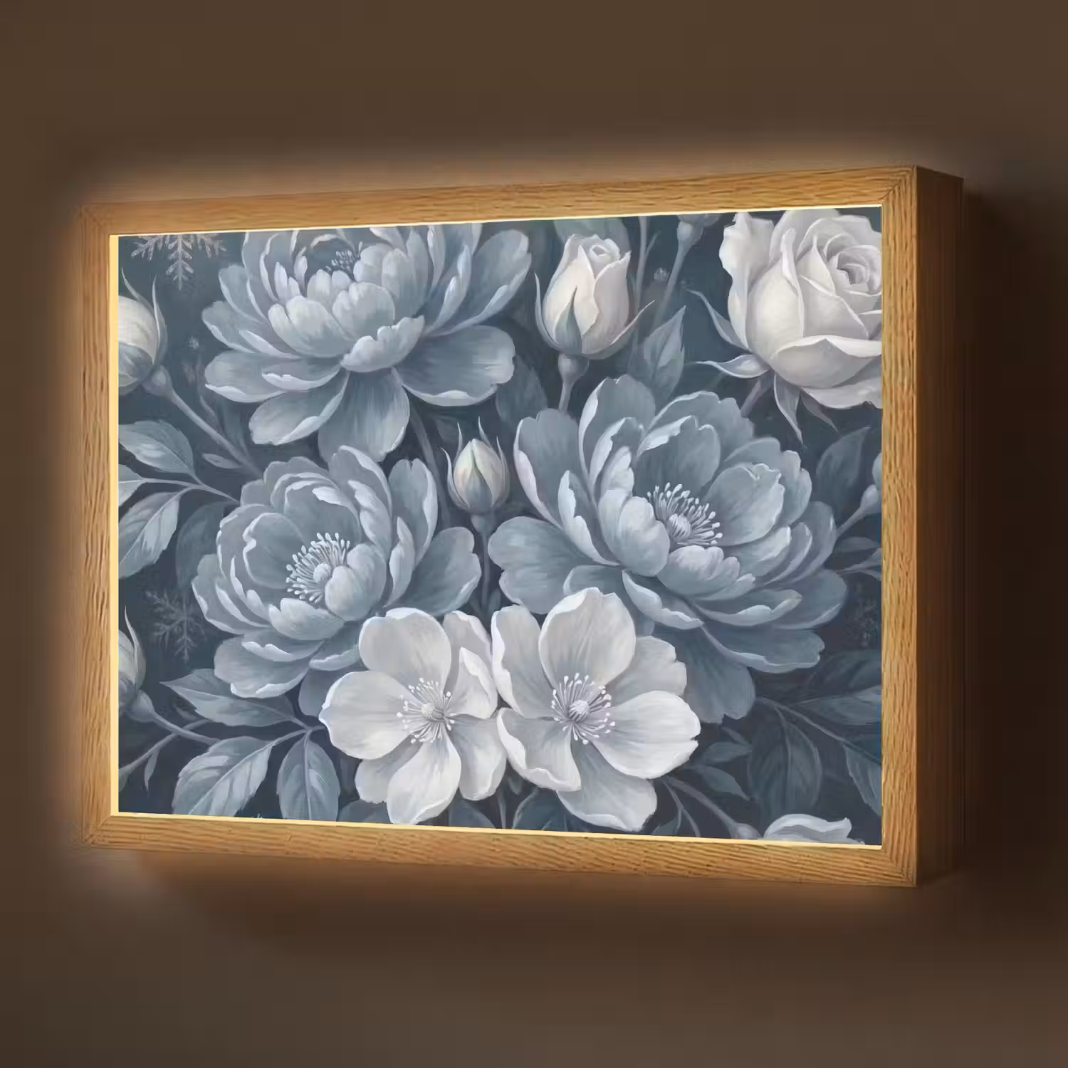 Bloemen - Boeket - Winter - Abstract - Blauw Light Box met batterij (Wandlamp) middel -z3d_website