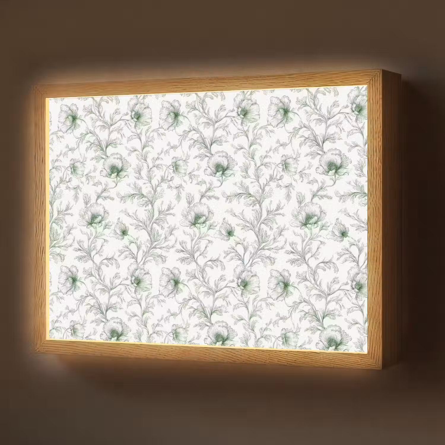 Bloemen - Getekend - Groen Light Box met batterij (Wandlamp) middel 907 -z3d_website