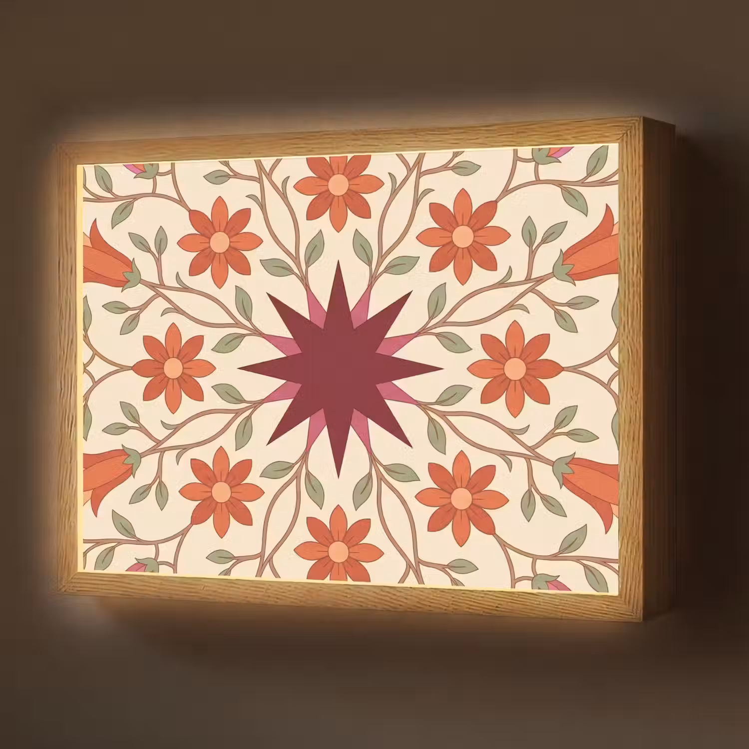 Bloemen - Mandala - Decoratief - Rood Light Box met batterij (Wandlamp) middel -z3d_website