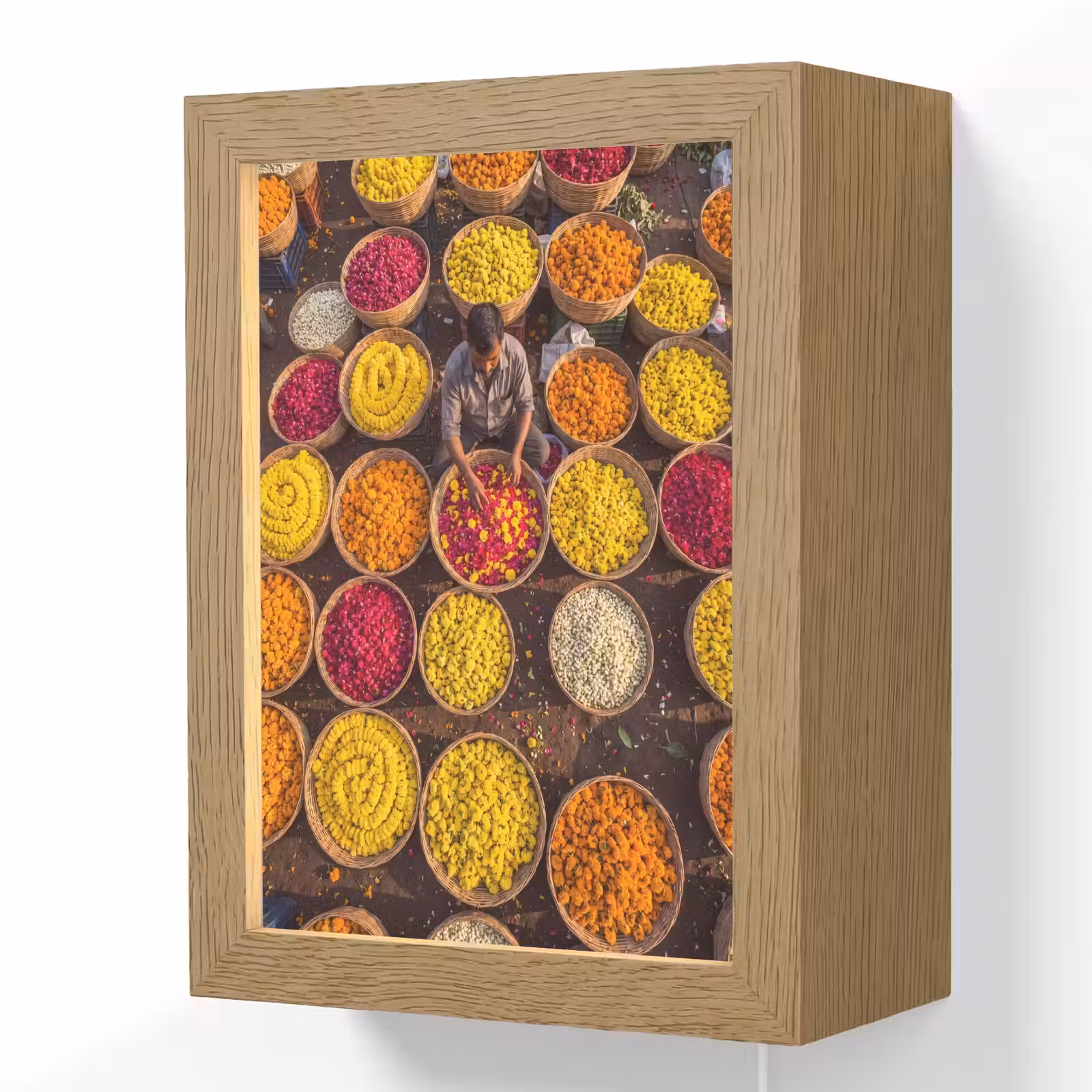 Lightbox - Wandlamp - Bloemen - Markt - Kleurrijk - Bloemen - Markt - Kleurrijk Light Box met kabel (Wandlamp) klein