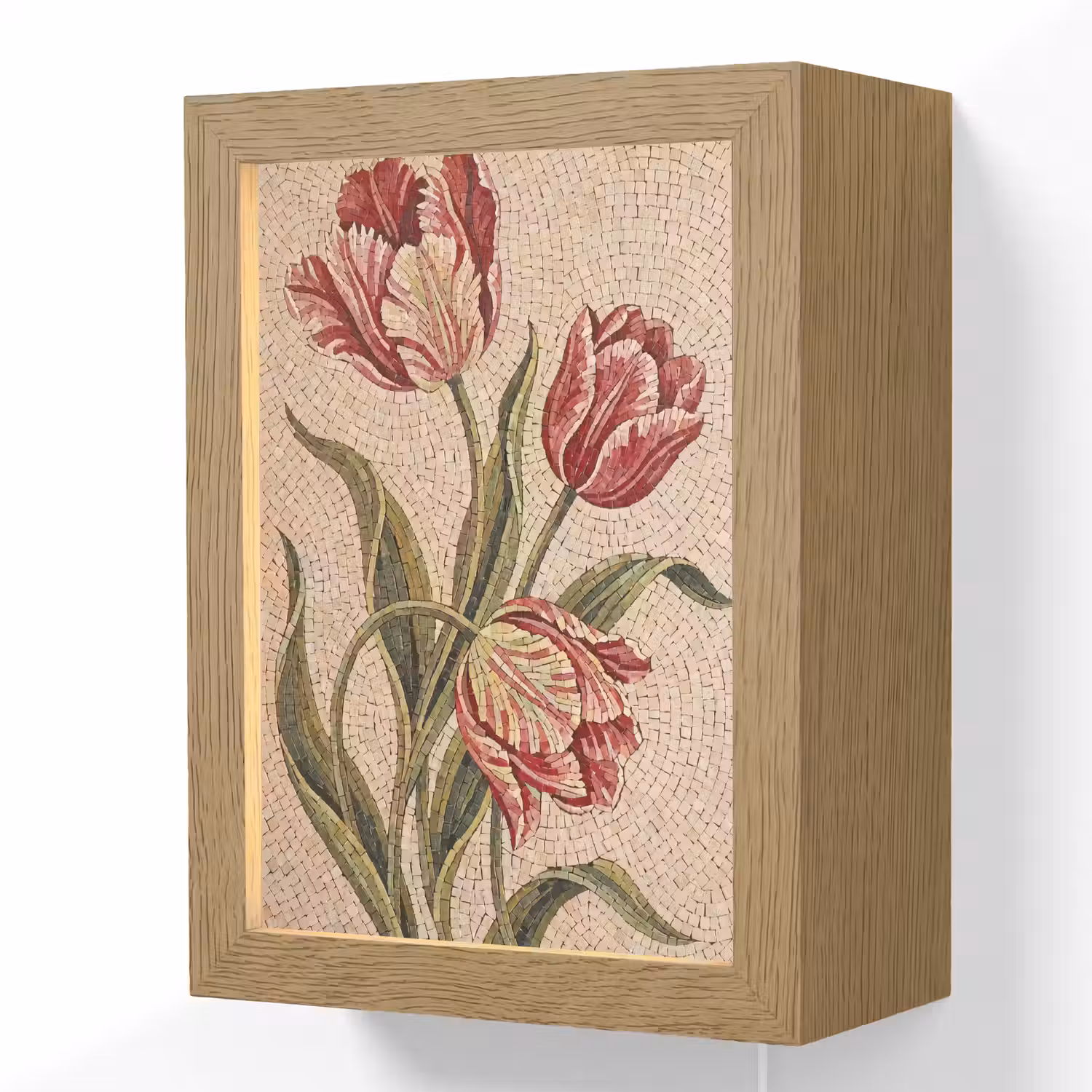 Bloemen - Mozaïek - Rood - Groen - Kunst Light Box met kabel (Wandlamp) klein -3d