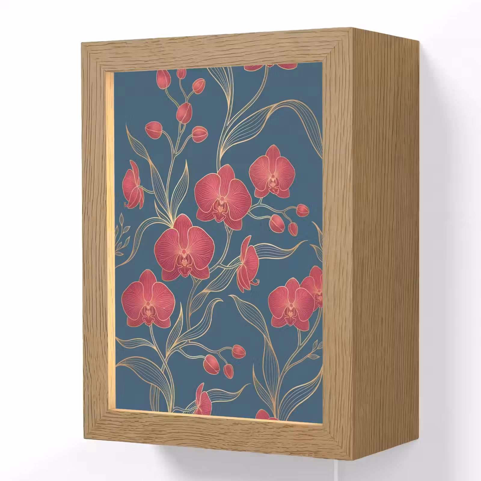 Lightbox - Wandlamp - Bloemen - Rood - Goud - Bloemen - Rood - Goud Light Box met kabel (Wandlamp) klein