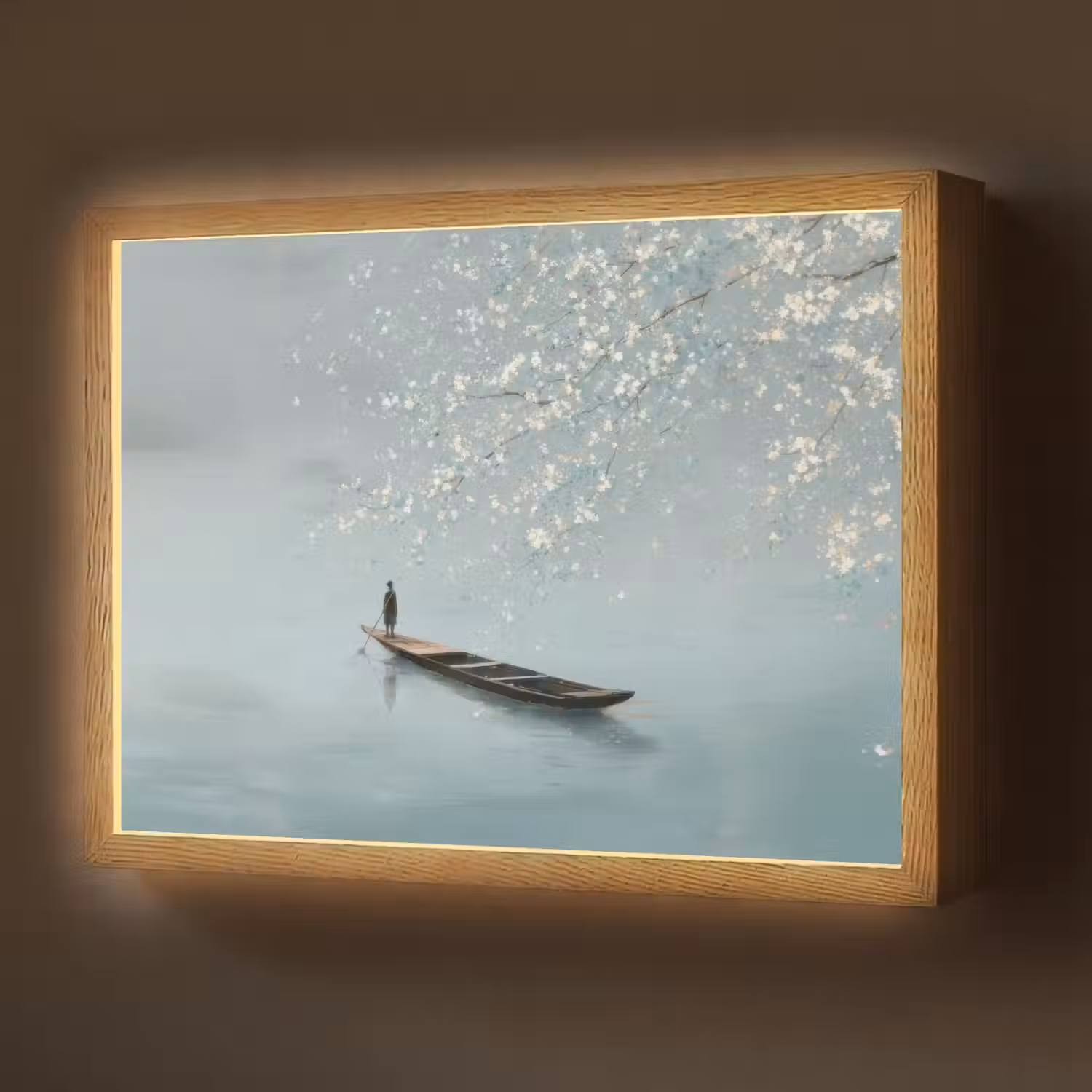 Bloesems - Minimalistisch - Wateroppervlak - Boot Light Box met batterij (Wandlamp) middel -z3d_website