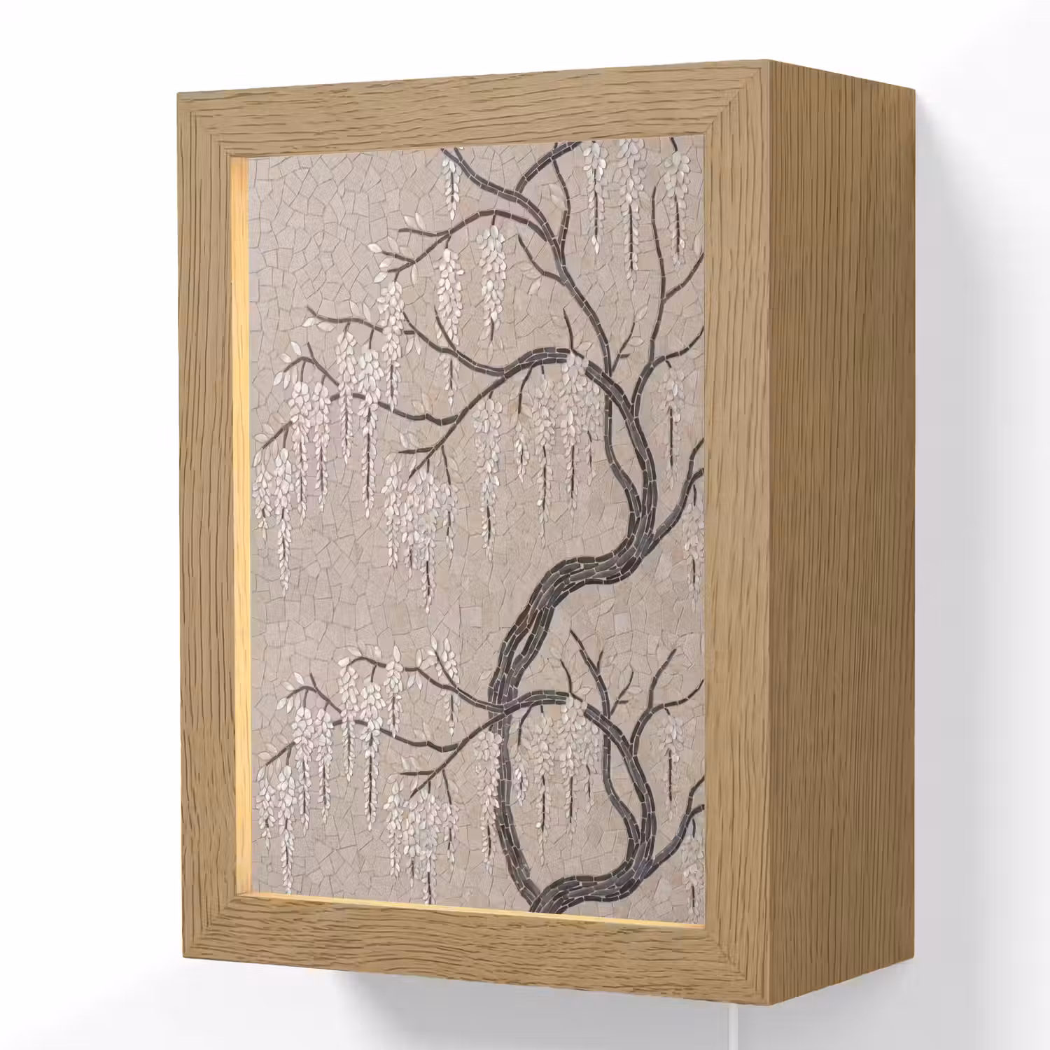 Boom - Bloemen - Mozaïek - Kunst - Wit Light Box met kabel (Wandlamp) klein -3d