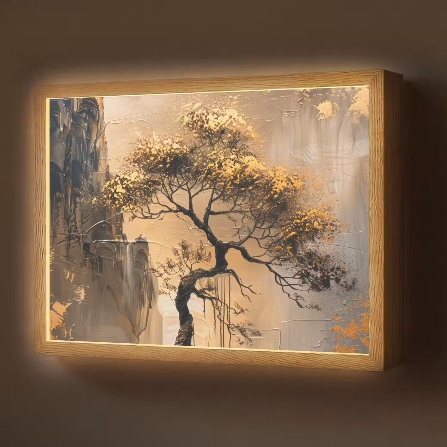 Boom - Goud - Landschap - Verf Light Box met batterij (Wandlamp) middel -z3d_website
