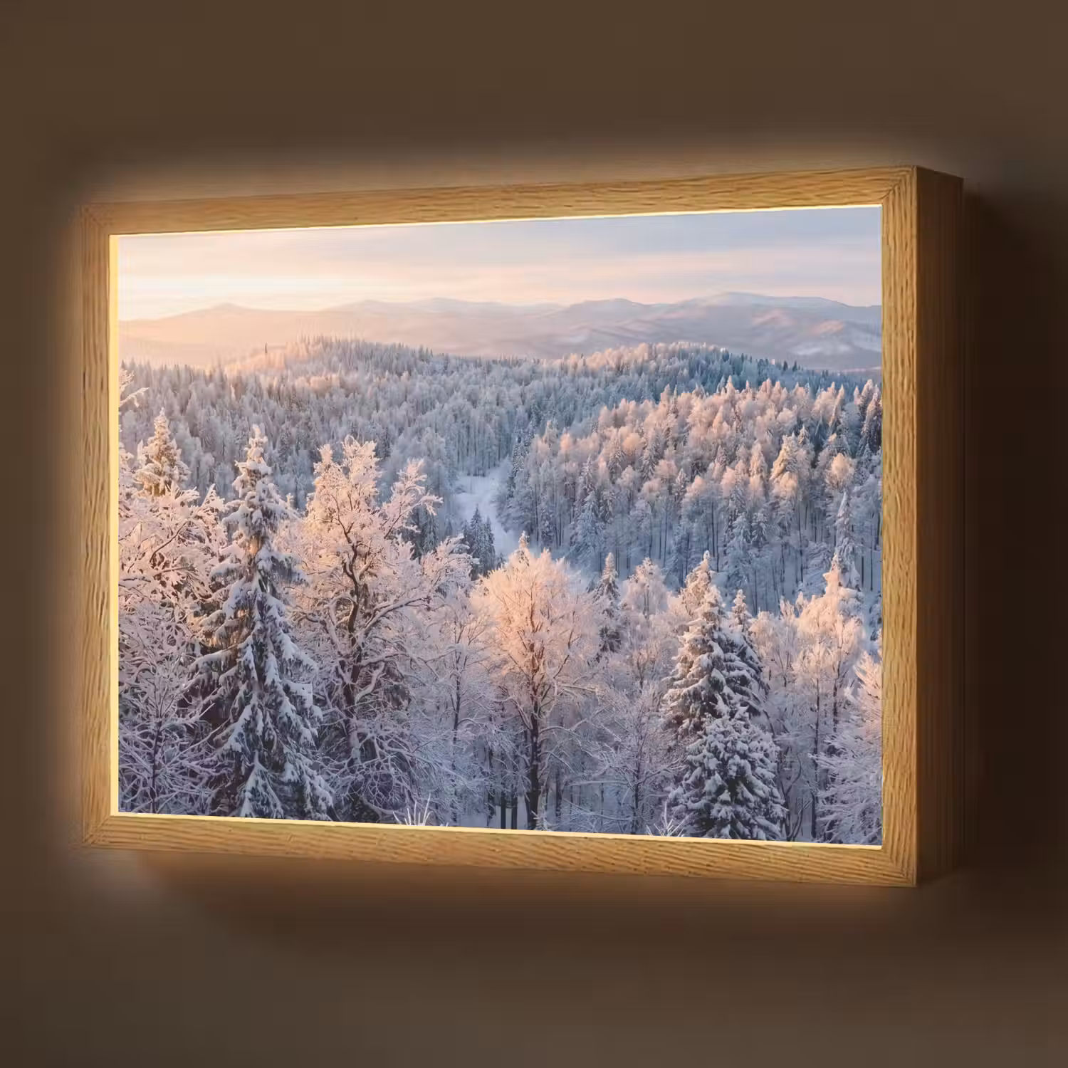 Bos - Bergen - Goud - Winter - Warm Light Box met batterij (Wandlamp) middel -z3d_website