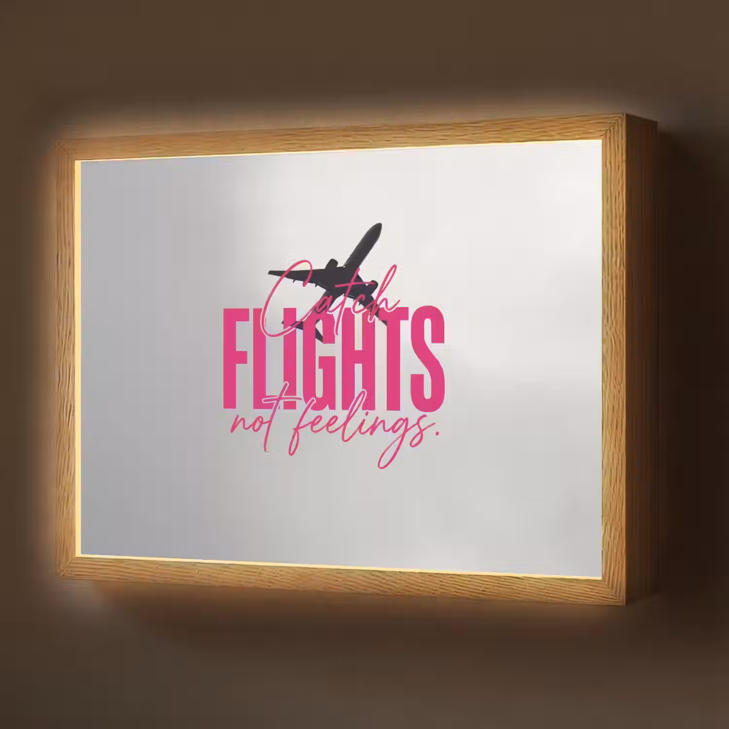 Catch flights not feelings - Vliegtuig - Roze Light Box met batterij (Wandlamp) middel -z3d_website