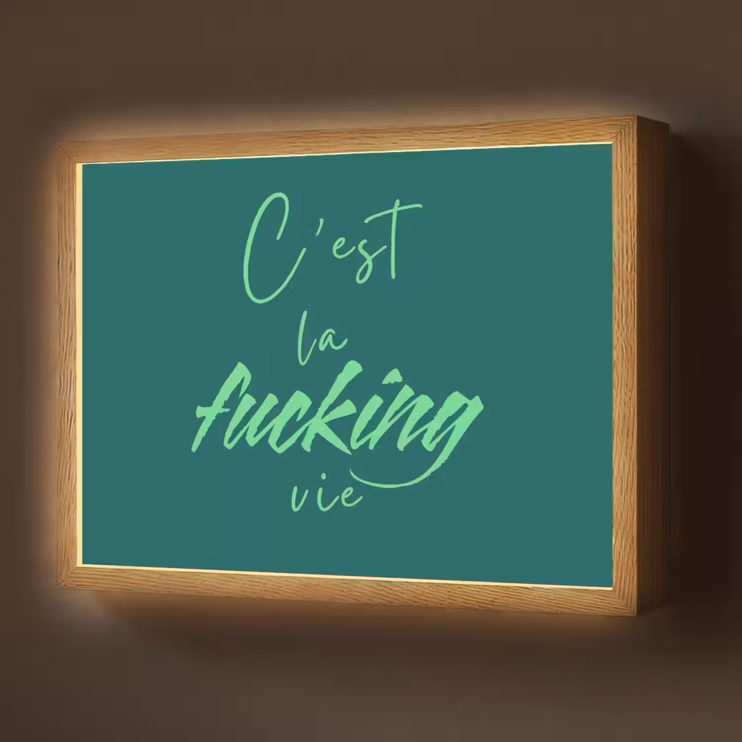 c'est la fucking vie - Groen - Handgeschreven Light Box met batterij (Wandlamp) middel -z3d_website