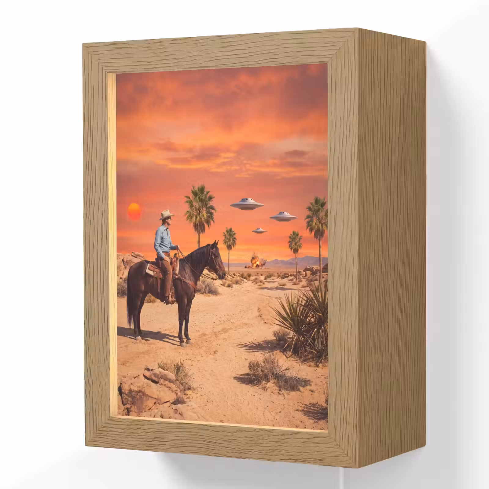 Lightbox - Wandlamp - Cowboy - Paard - Woestijn - Cowboy - Paard - Woestijn Light Box met kabel (Wandlamp) klein
