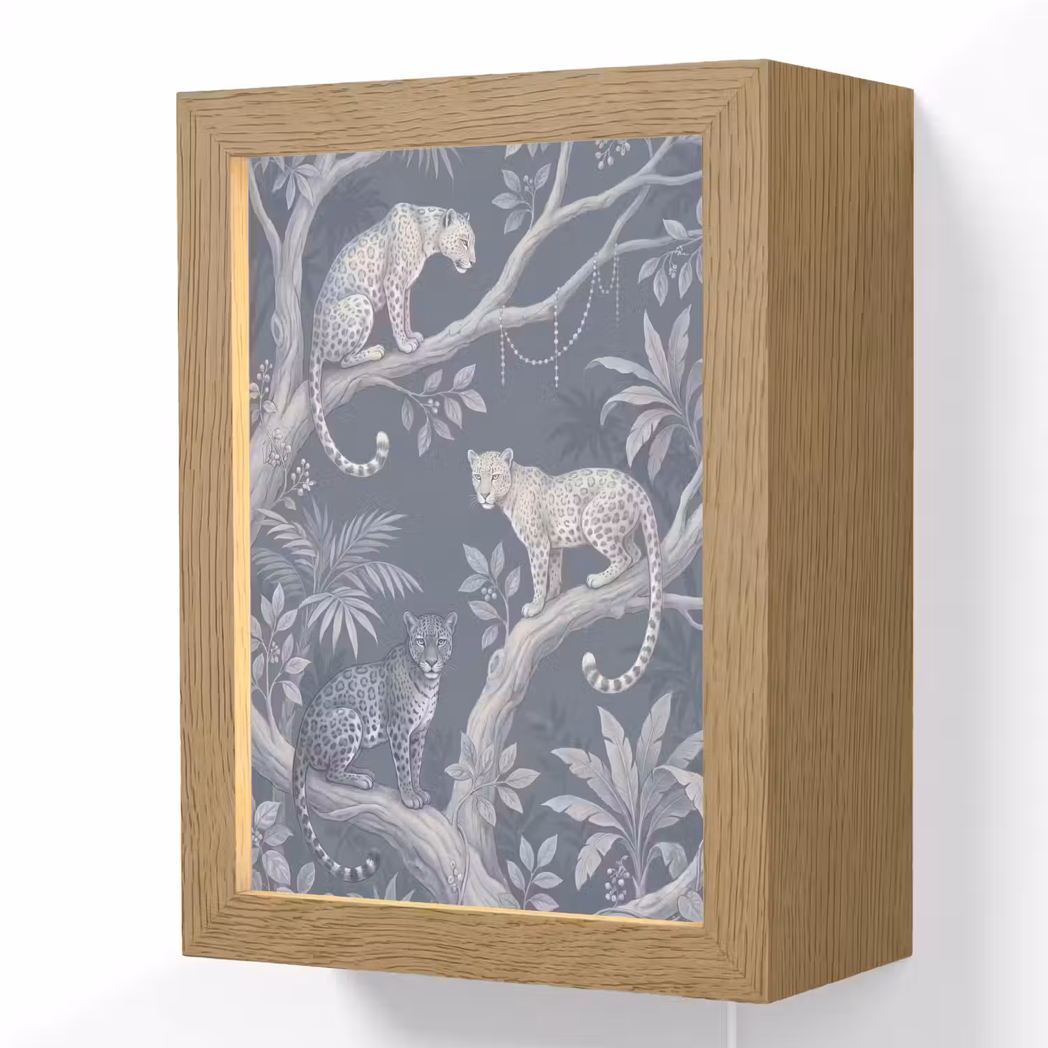 Dieren - Jungle - Illustratie - Bomen - Blauw Light Box met kabel (Wandlamp) klein -3d