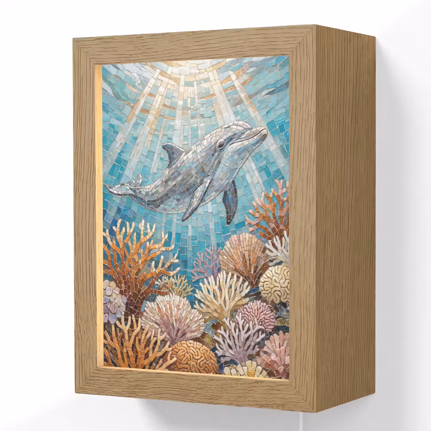 Dieren - Mozaïek - Oceaan - Koraal - Blauw Light Box met kabel (Wandlamp) klein -3d