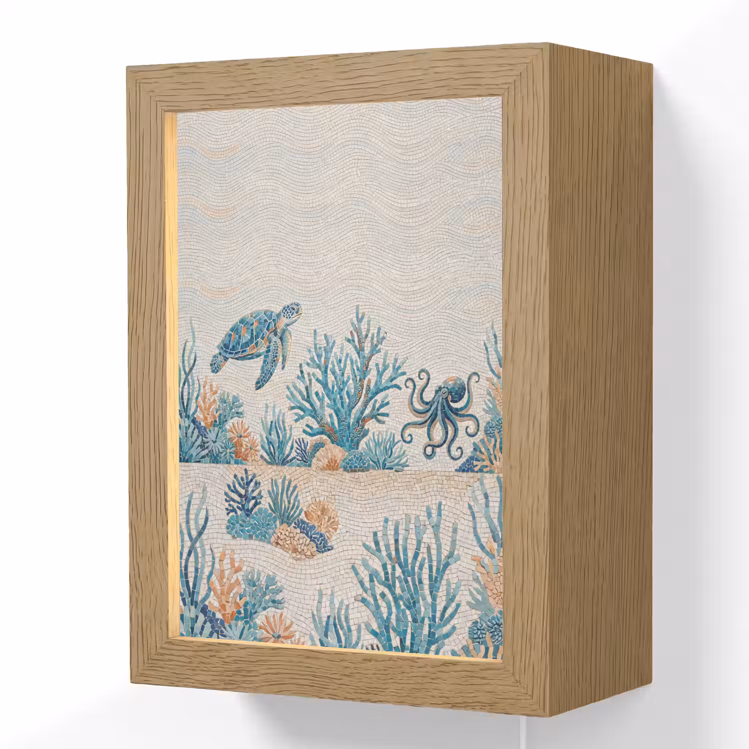 Dieren - Onderwater - Natuur - Mozaïek - Blauw Light Box met kabel (Wandlamp) klein -3d